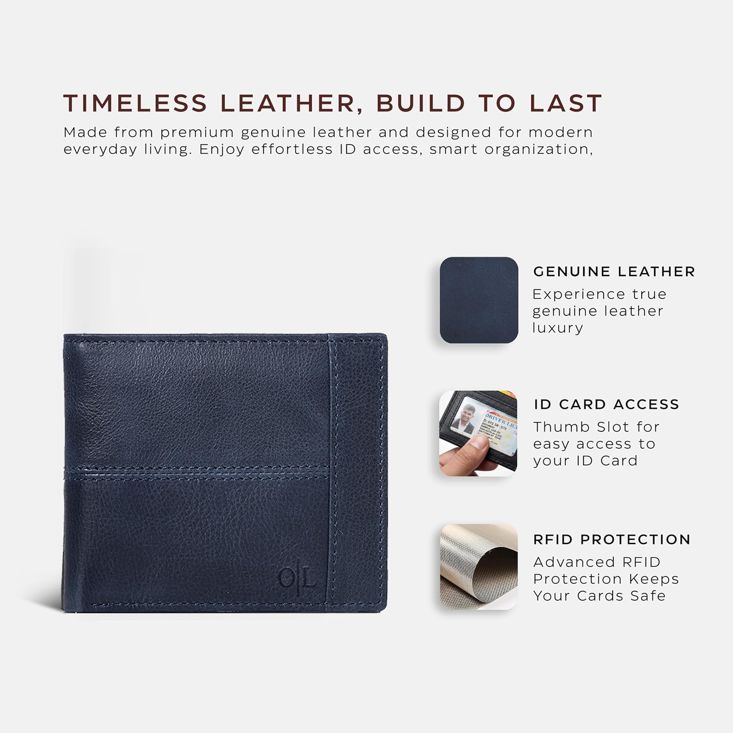 BILLETERA DE CUERO PARA HOMBRE OAK LEATHERS SLIM RFID BIFOLD COMPACTA GENUINA - 2