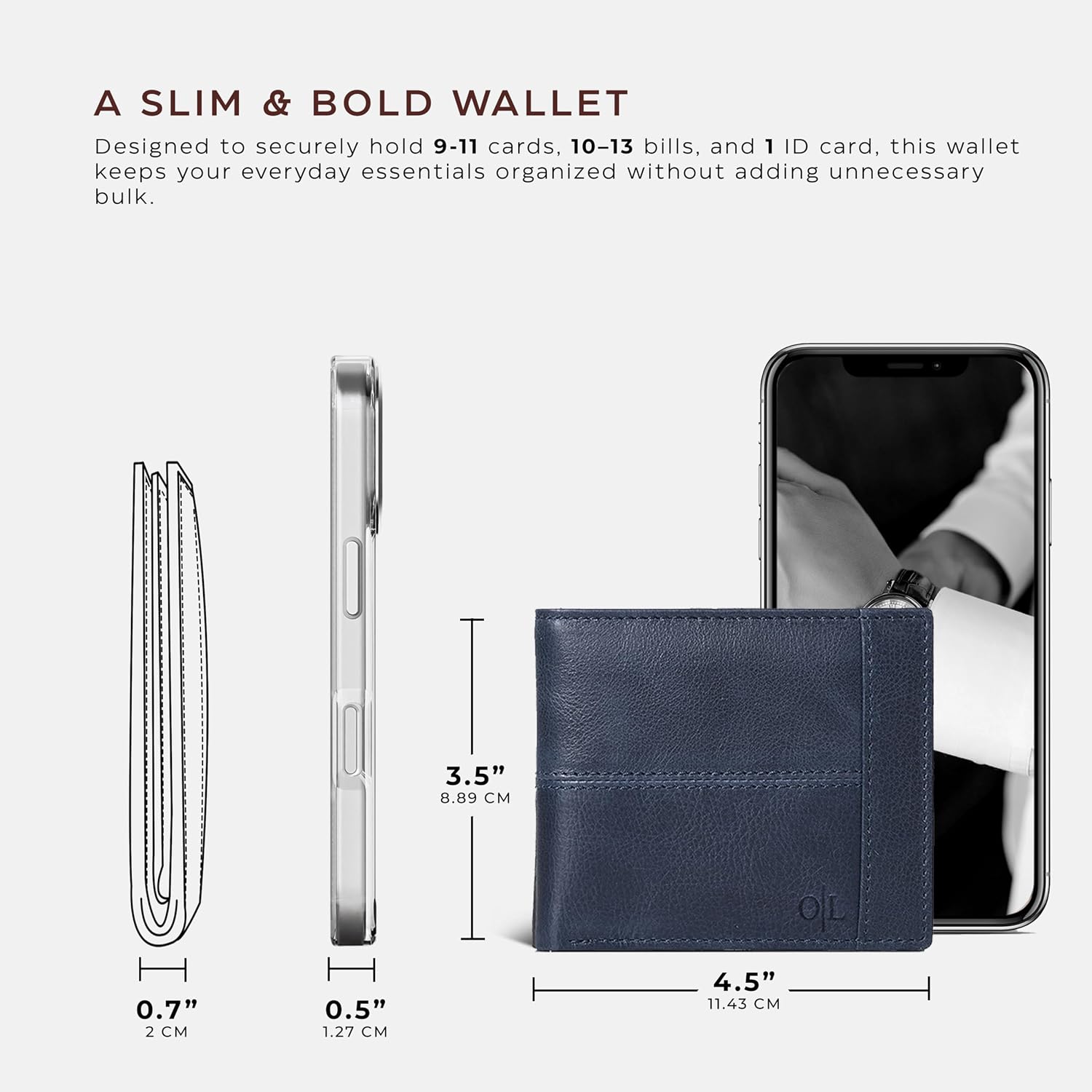 BILLETERA DE CUERO PARA HOMBRE OAK LEATHERS SLIM RFID BIFOLD COMPACTA GENUINA - 4