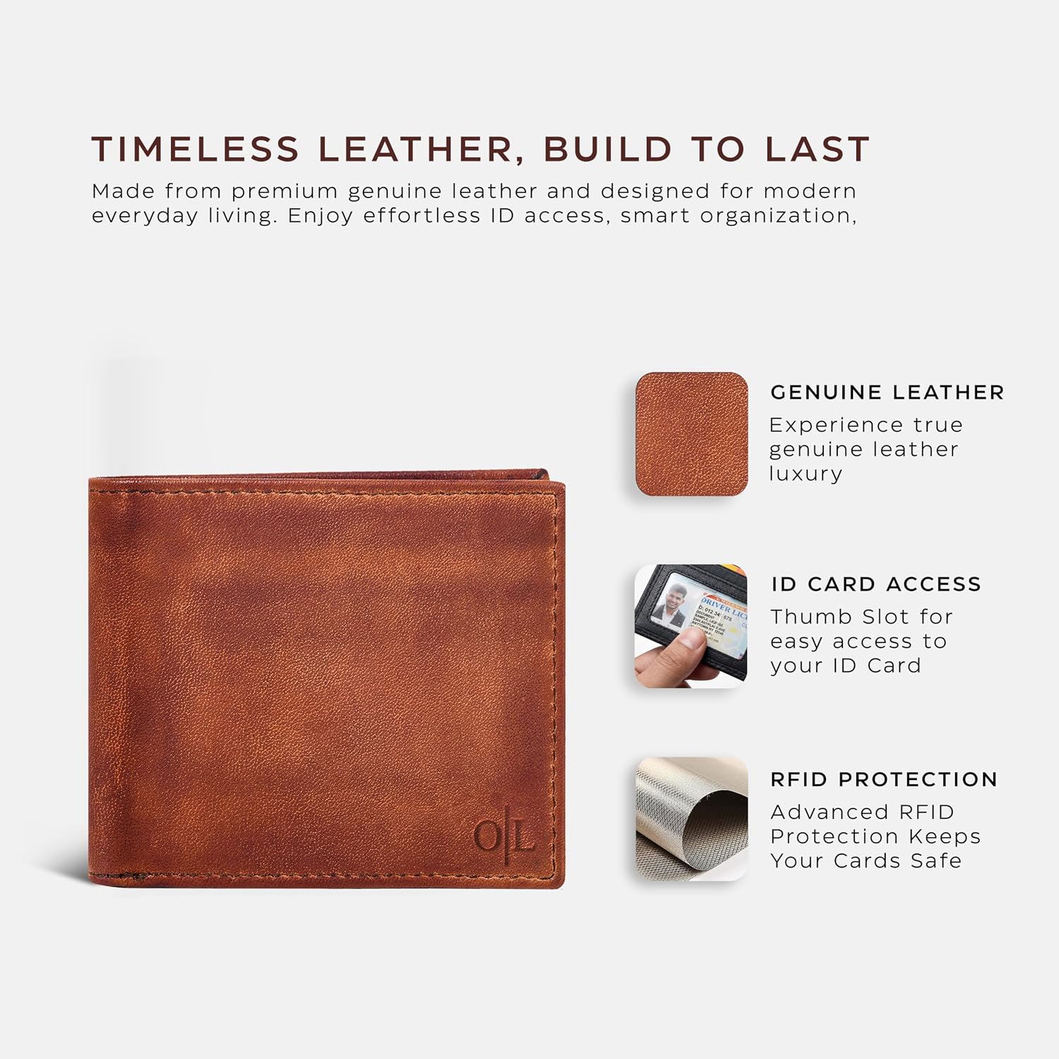 BILLETERA PARA HOMBRE OAK LEATHERS SLIM RFID BIFOLD CUERO VACUNO - 2