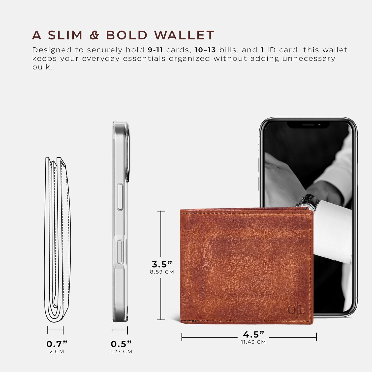 BILLETERA PARA HOMBRE OAK LEATHERS SLIM RFID BIFOLD CUERO VACUNO - 4