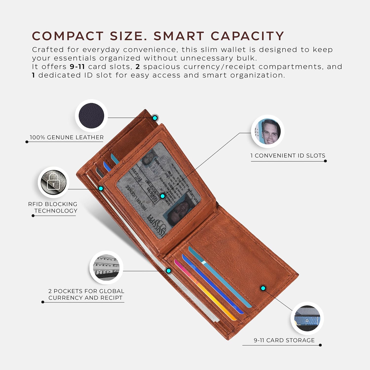 BILLETERA PARA HOMBRE OAK LEATHERS SLIM RFID BIFOLD CUERO VACUNO - 5