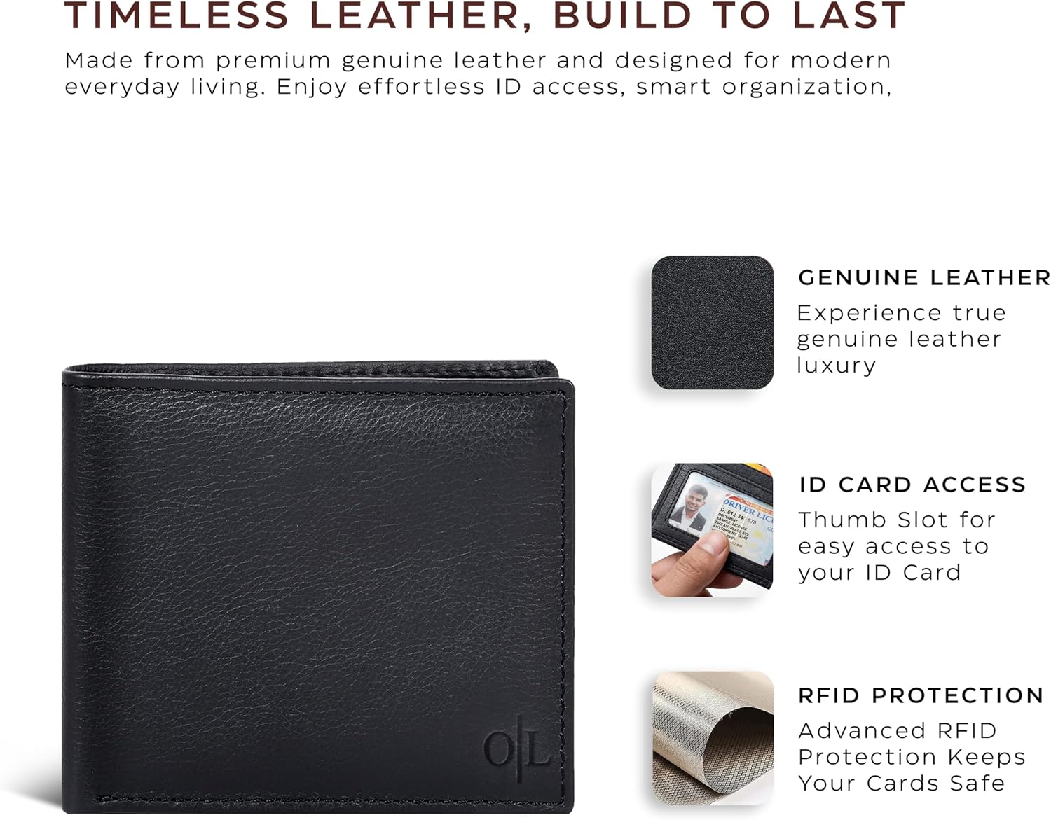 BILLETERA PARA HOMBRE OAK LEATHERS SLIM RFID BIFOLD CUERO VACUNO - 2