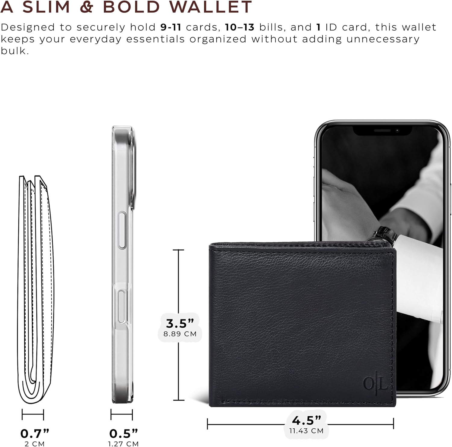 BILLETERA PARA HOMBRE OAK LEATHERS SLIM RFID BIFOLD CUERO VACUNO - 4