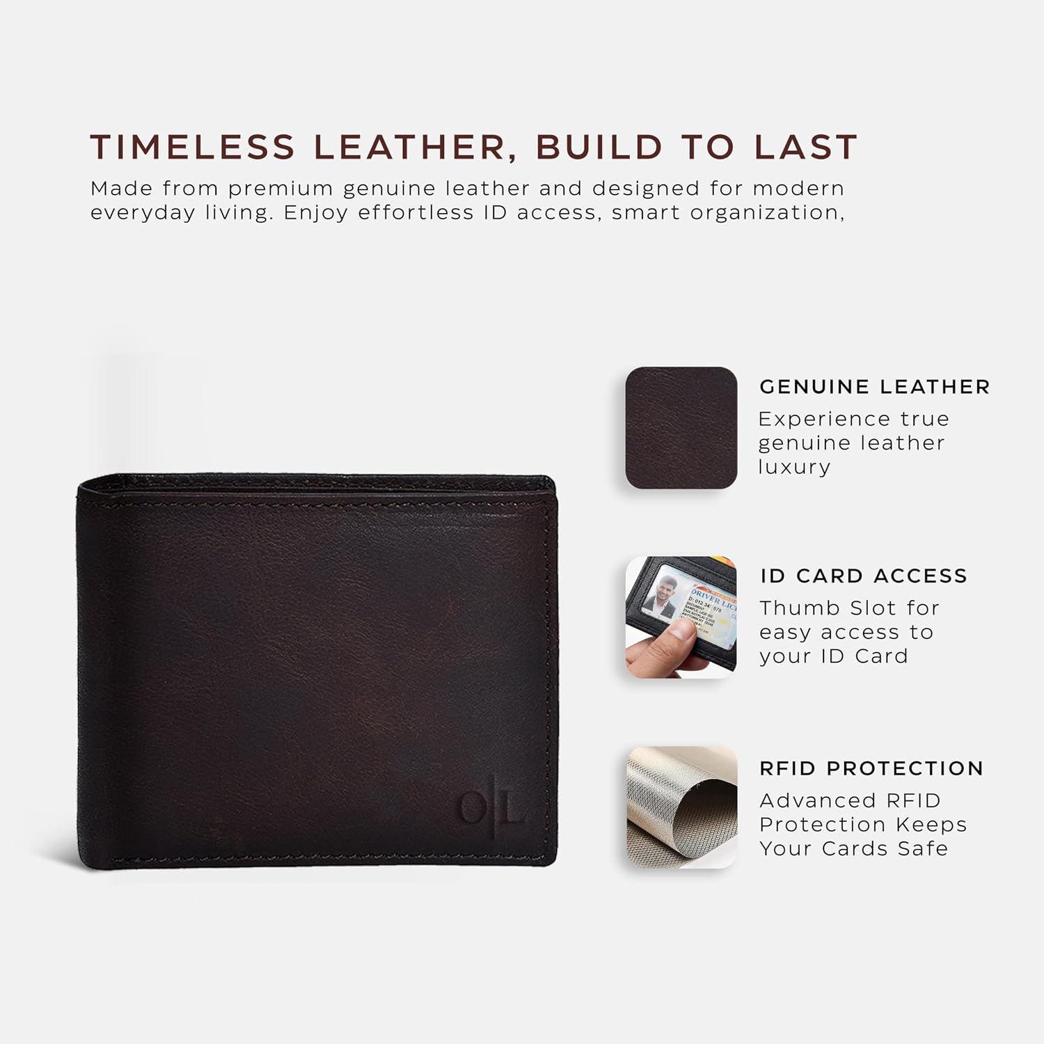 BILLETERA DE CUERO PARA HOMBRE OAK LEATHERS SLIM RFID BIFOLD COMPACTA GENUINA - 2