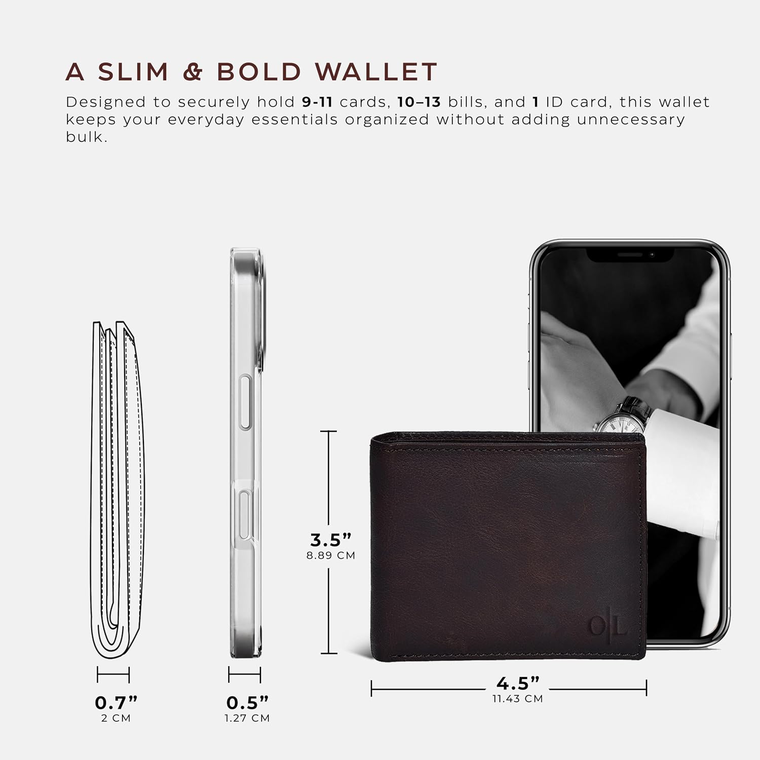 BILLETERA DE CUERO PARA HOMBRE OAK LEATHERS SLIM RFID BIFOLD COMPACTA GENUINA - 4