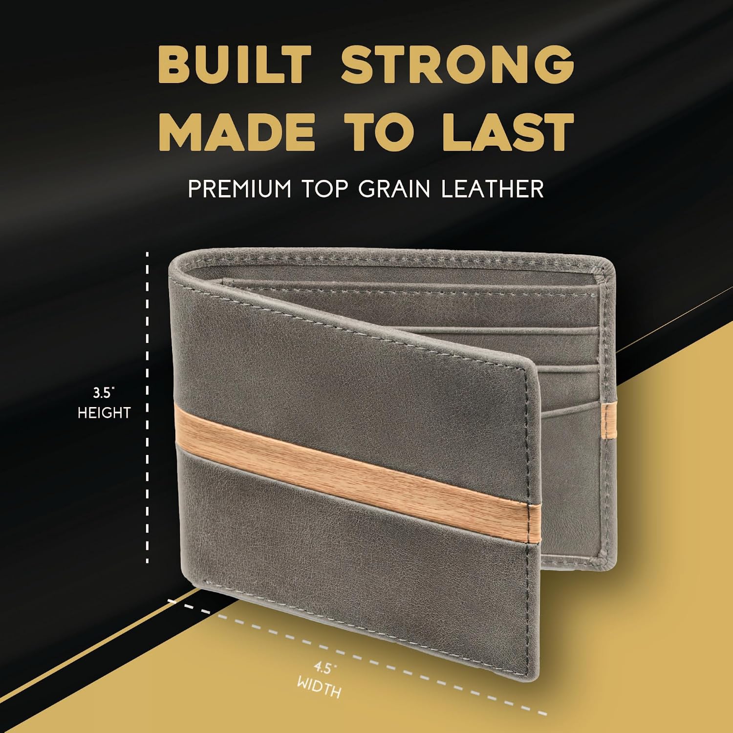 BILLETERA DE CUERO PARA HOMBRE CLAASICO BIFOLD CON DETALLE EN MADERA NATURAL Y BLOQUEO RFID - 4