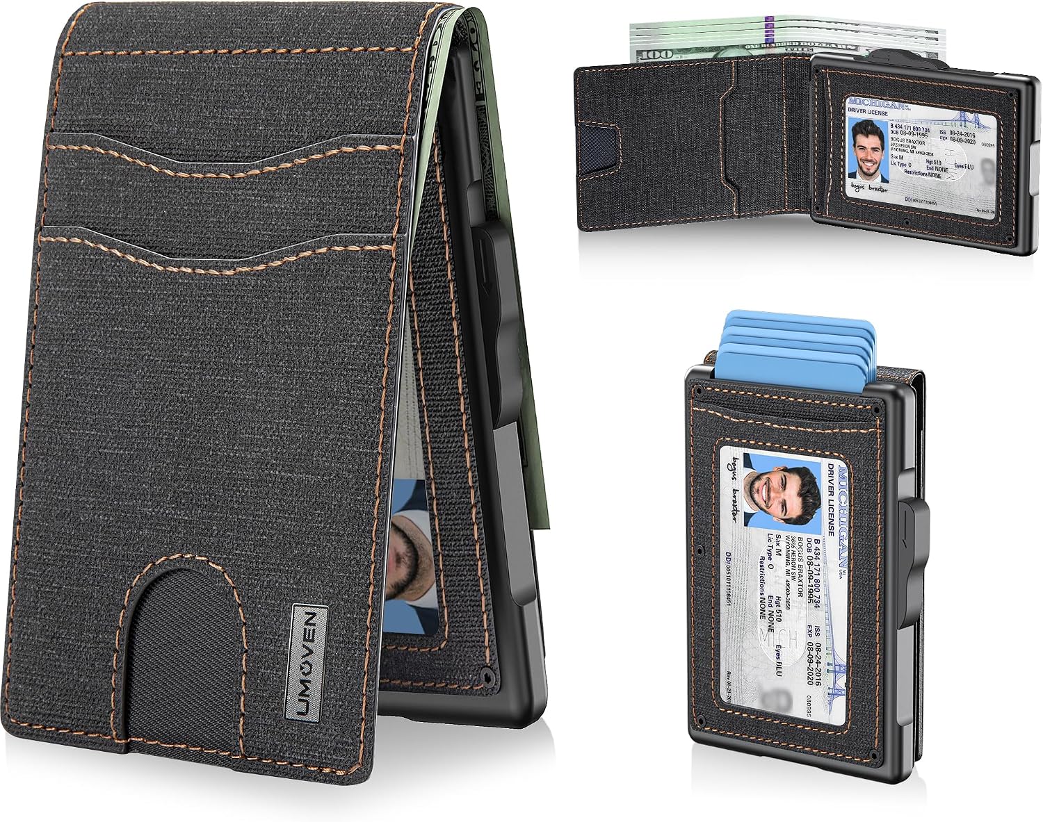 BILLETERA PARA HOMBRE UMOVEN MINIMALISTA DE CUERO CON BLOQUEO RFID Y COMPARTIMIENTO PARA BILLETES - 1