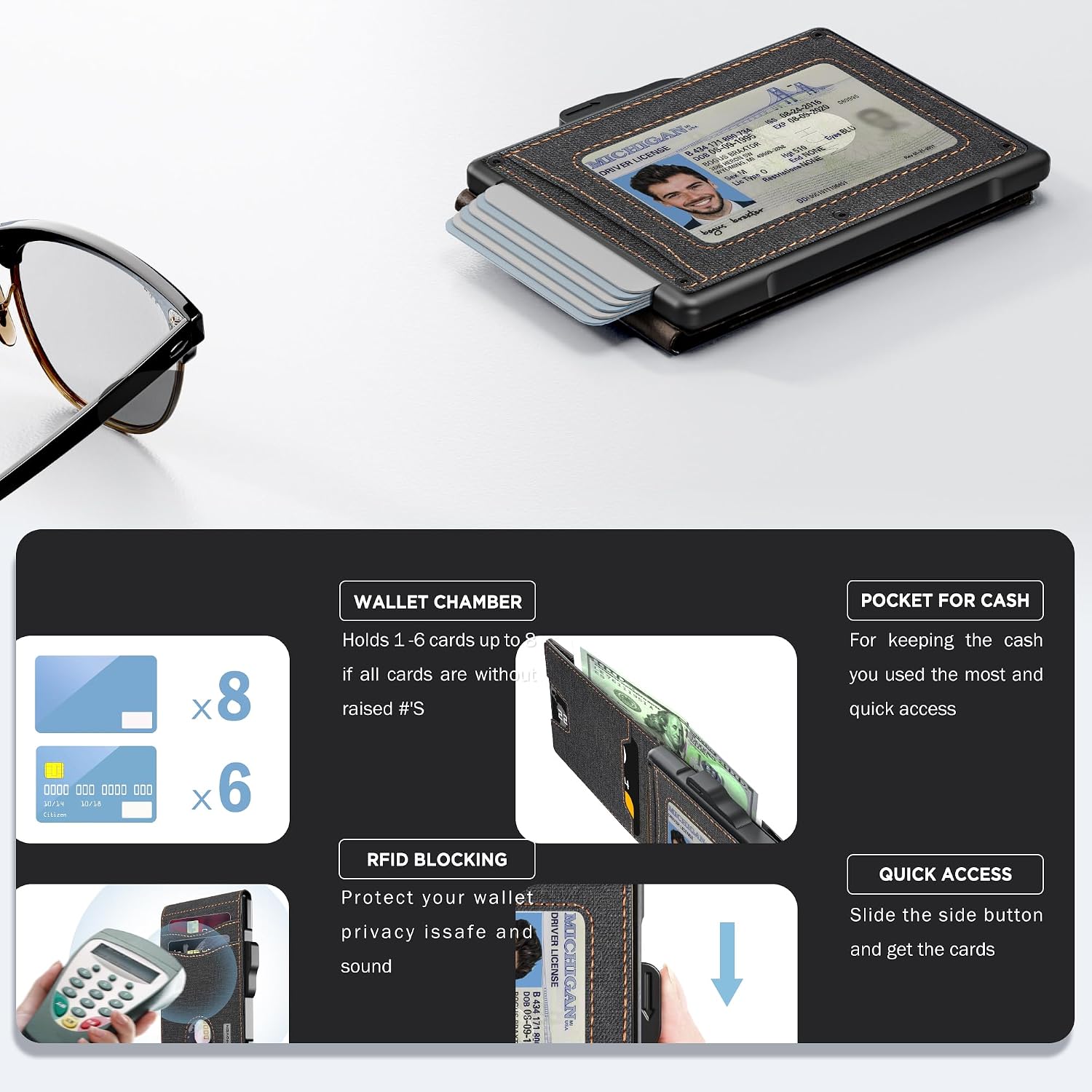 BILLETERA PARA HOMBRE UMOVEN MINIMALISTA DE CUERO CON BLOQUEO RFID Y COMPARTIMIENTO PARA BILLETES - 3