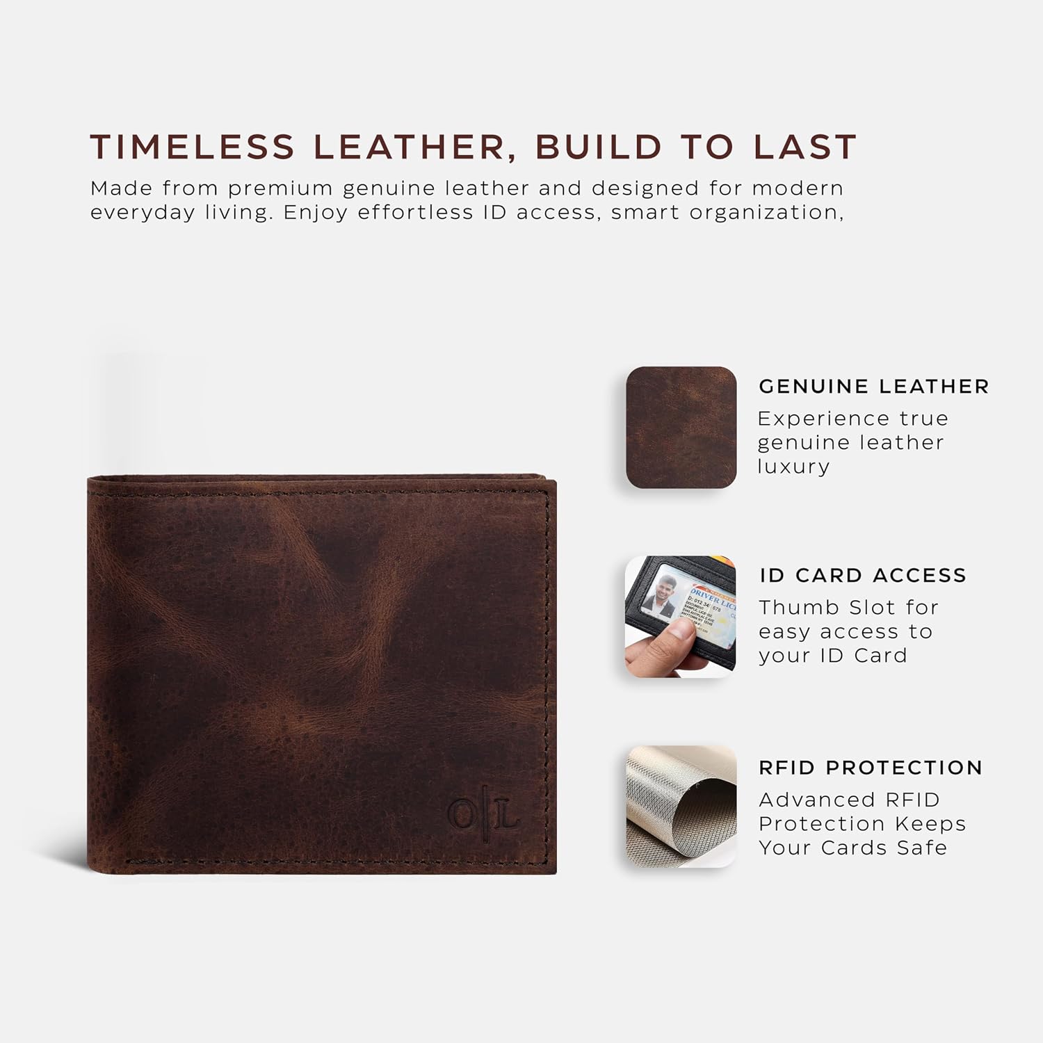 BILLETERA PARA HOMBRE OAK LEATHERS SLIM RFID BIFOLD CUERO VACUNO - 2