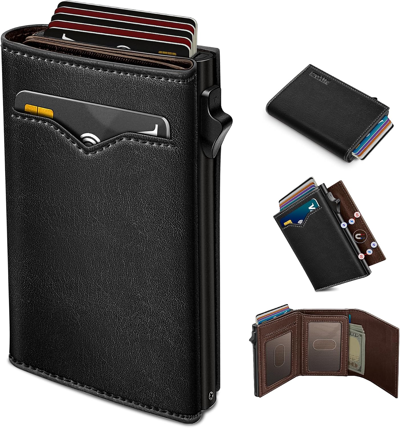 BILLETERA PARA HOMBRE MIYOZI TRIFOLD POP UP CON BLOQUEO RFID Y CIERRE MAGNÉTICO - 1