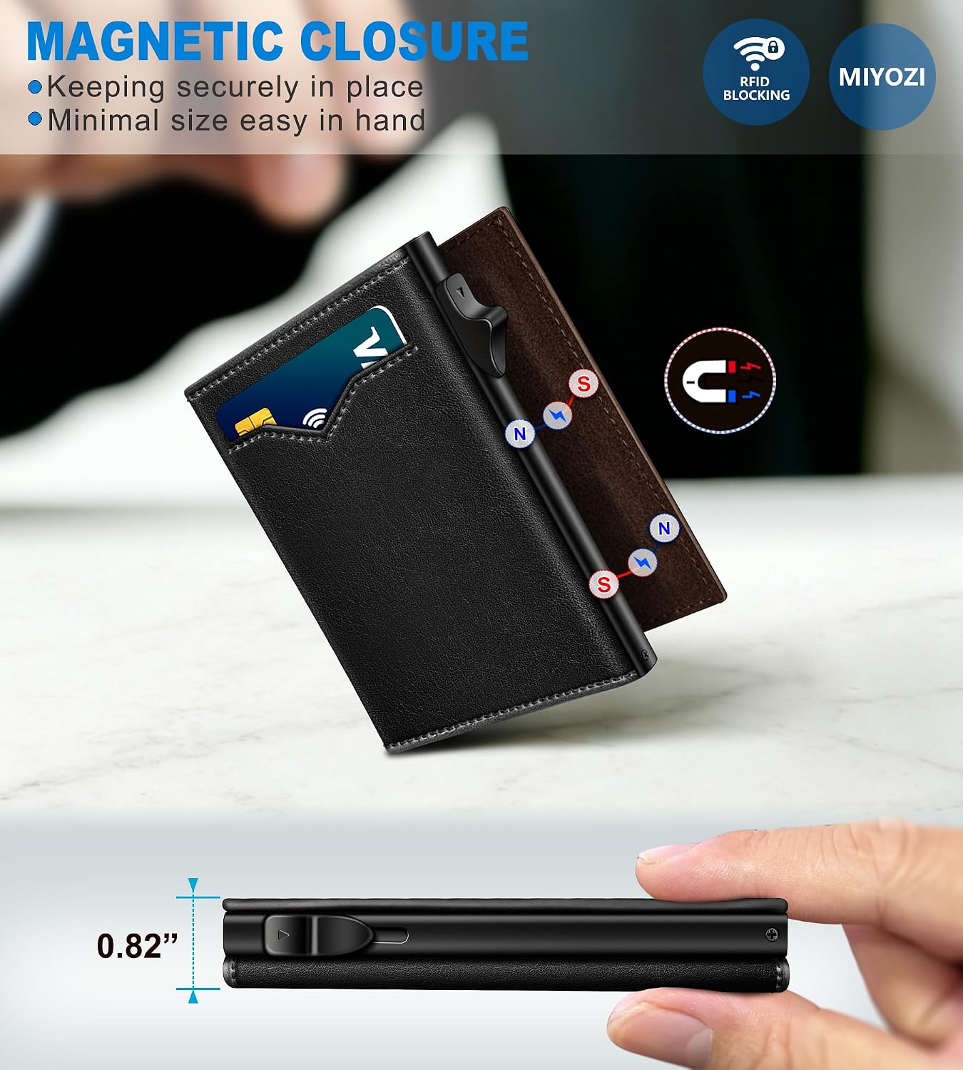 BILLETERA PARA HOMBRE MIYOZI TRIFOLD POP UP CON BLOQUEO RFID Y CIERRE MAGNÉTICO - 3