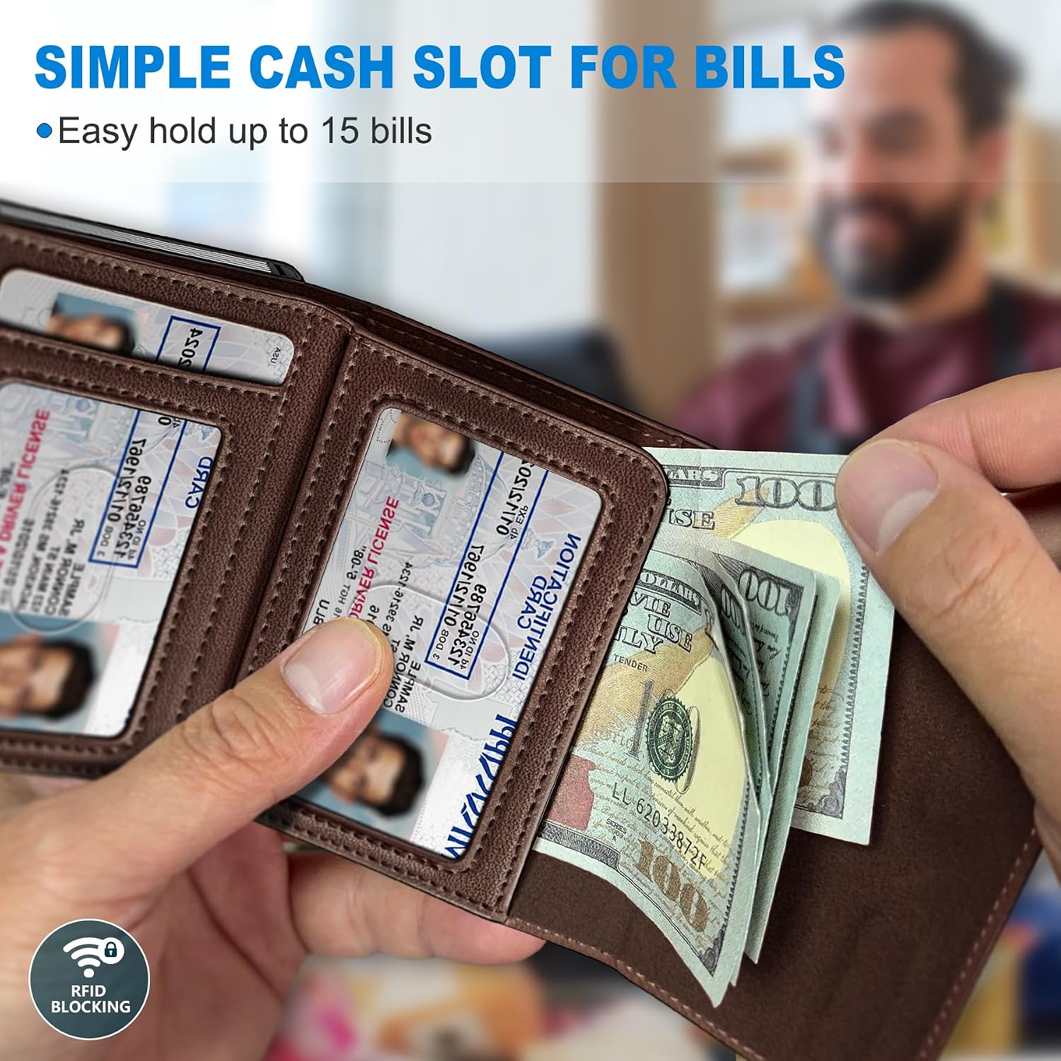 BILLETERA PARA HOMBRE MIYOZI TRIFOLD POP UP CON BLOQUEO RFID Y CIERRE MAGNÉTICO - 4