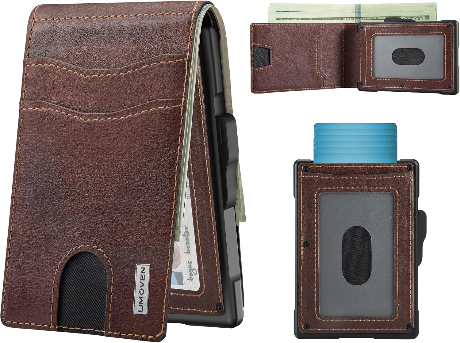 BILLETERA PARA HOMBRE UMOVEN MINIMALISTA DE CUERO CON BLOQUEO RFID Y COMPARTIMIENTO PARA BILLETES - 1