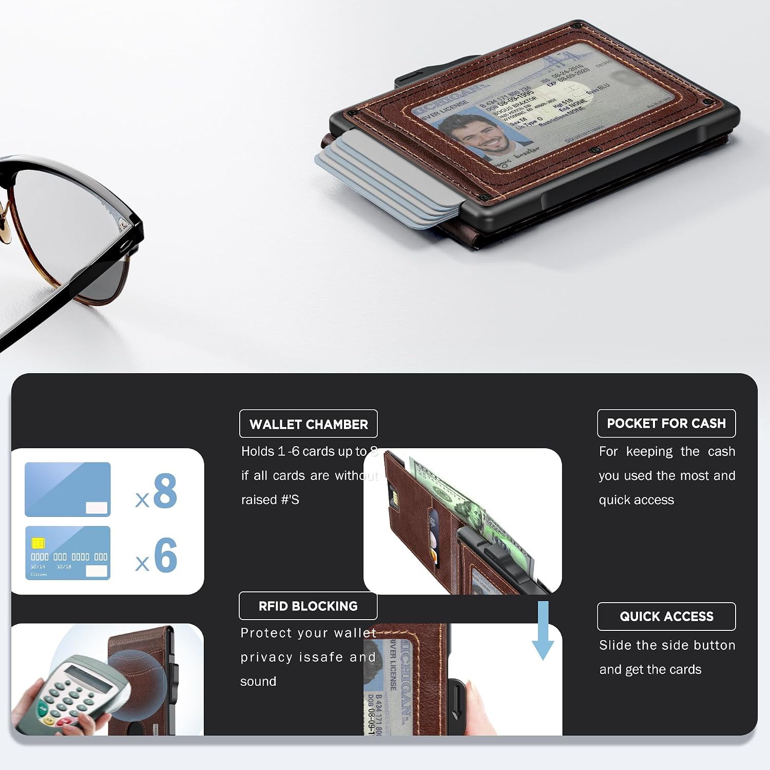 BILLETERA PARA HOMBRE UMOVEN MINIMALISTA DE CUERO CON BLOQUEO RFID Y COMPARTIMIENTO PARA BILLETES - 3