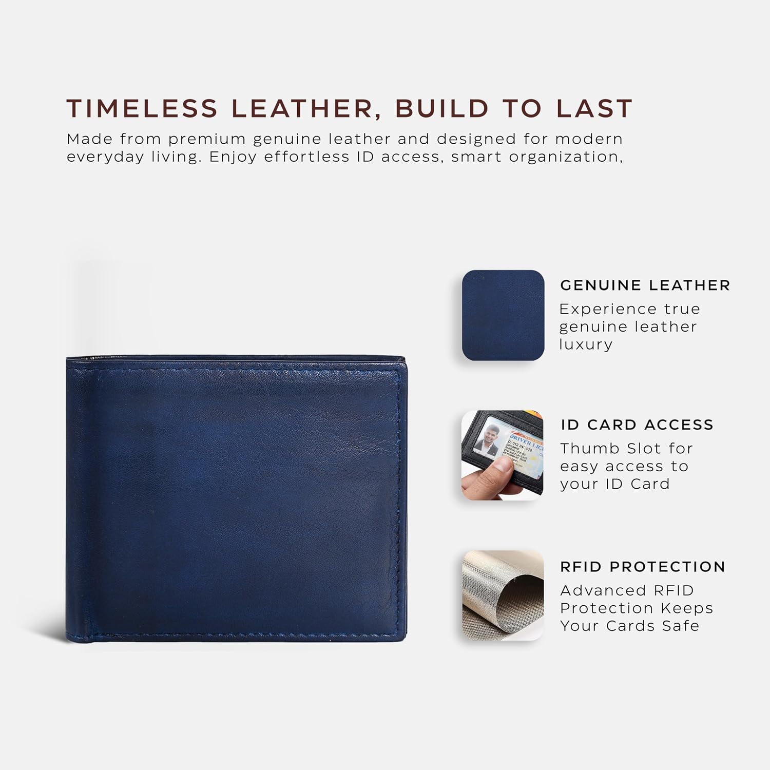 BILLETERA DE CUERO PARA HOMBRE OAK LEATHERS SLIM RFID BIFOLD COMPACTA GENUINA DE CUERO VACUNO - 2