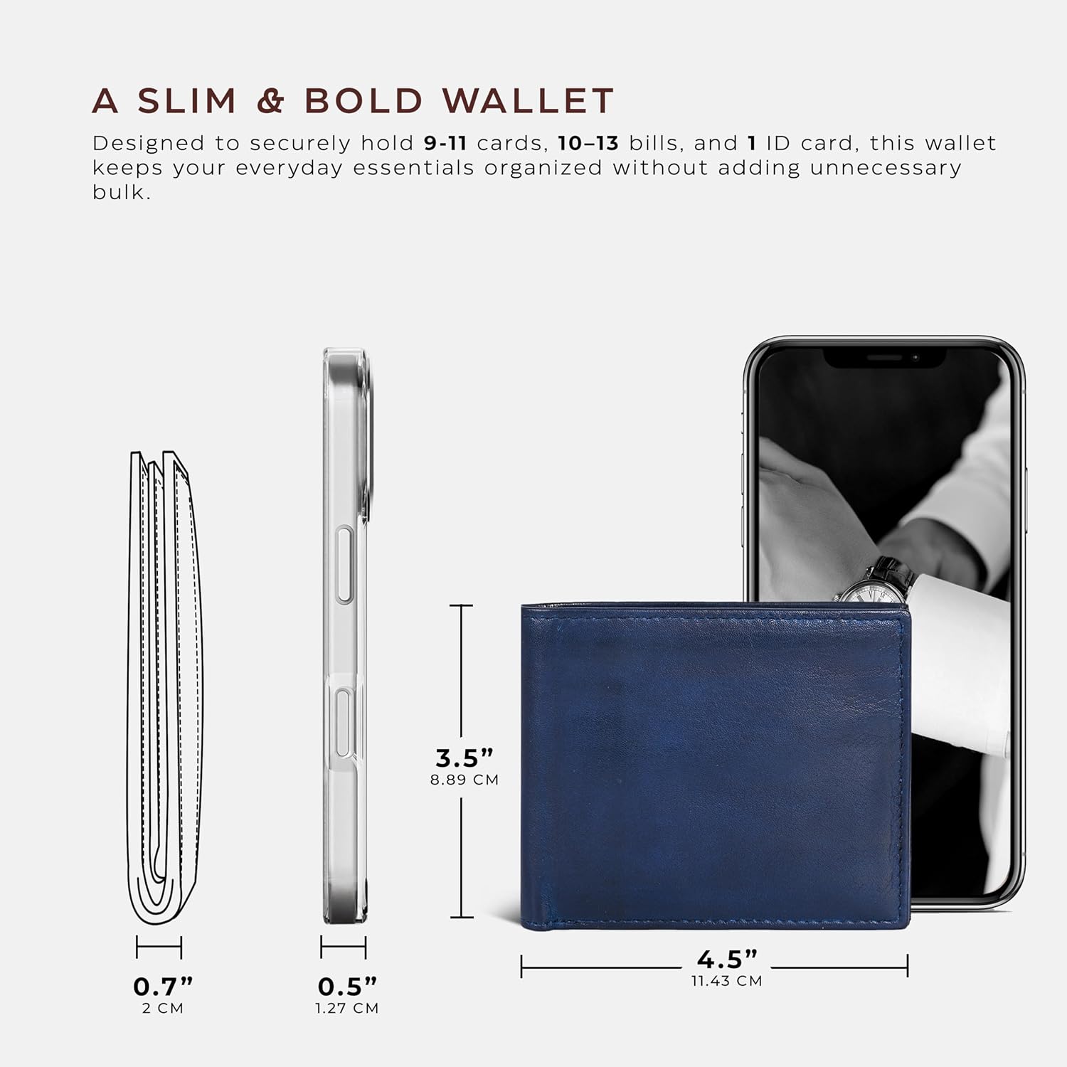 BILLETERA DE CUERO PARA HOMBRE OAK LEATHERS SLIM RFID BIFOLD COMPACTA GENUINA DE CUERO VACUNO - 4