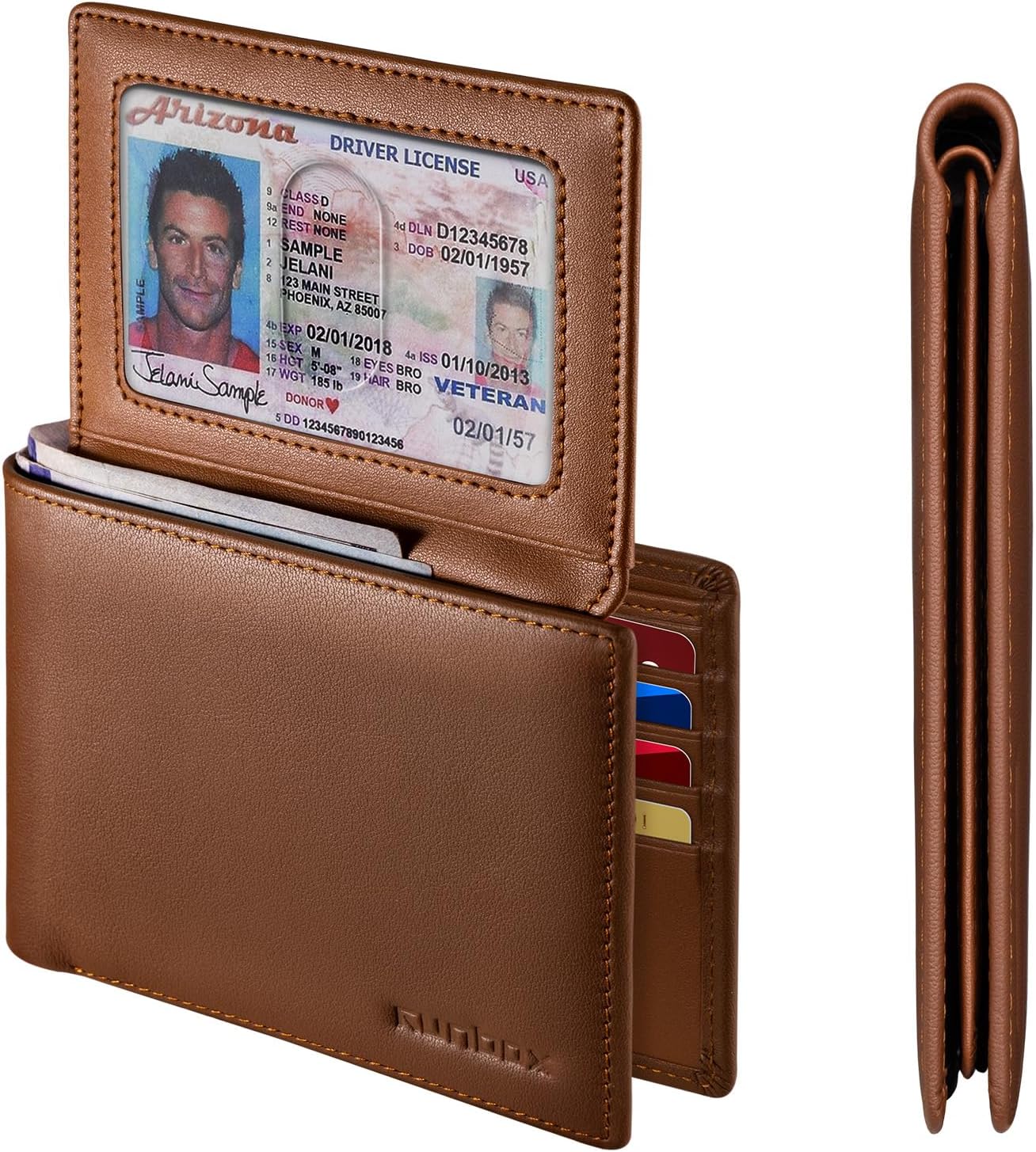 BILLETERA PARA HOMBRE RUNBOX DE CUERO CON BLOQUEO RFID BIFOLD PARA BOLSILLO FRONTAL - 1