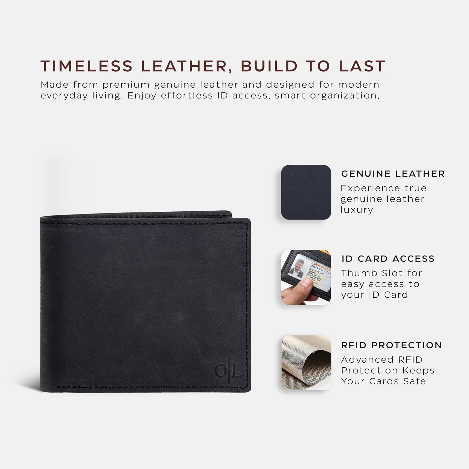 BILLETERA PARA HOMBRE OAK LEATHERS SLIM RFID BIFOLD CUERO VACUNO - 2