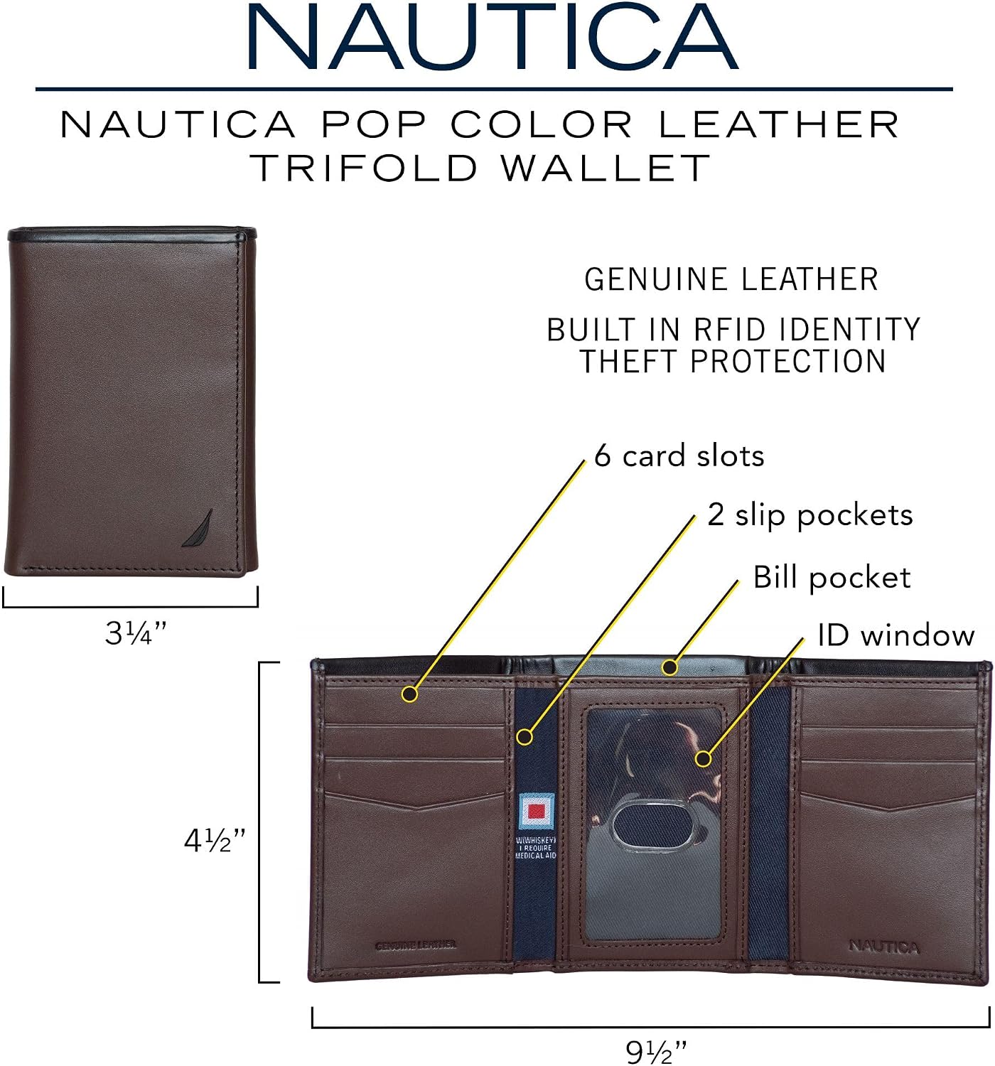 BILLETERA PARA HOMBRE NAUTICA TRIFOLD CON PROTECCIÓN RFID CUERO GENUINO - 5