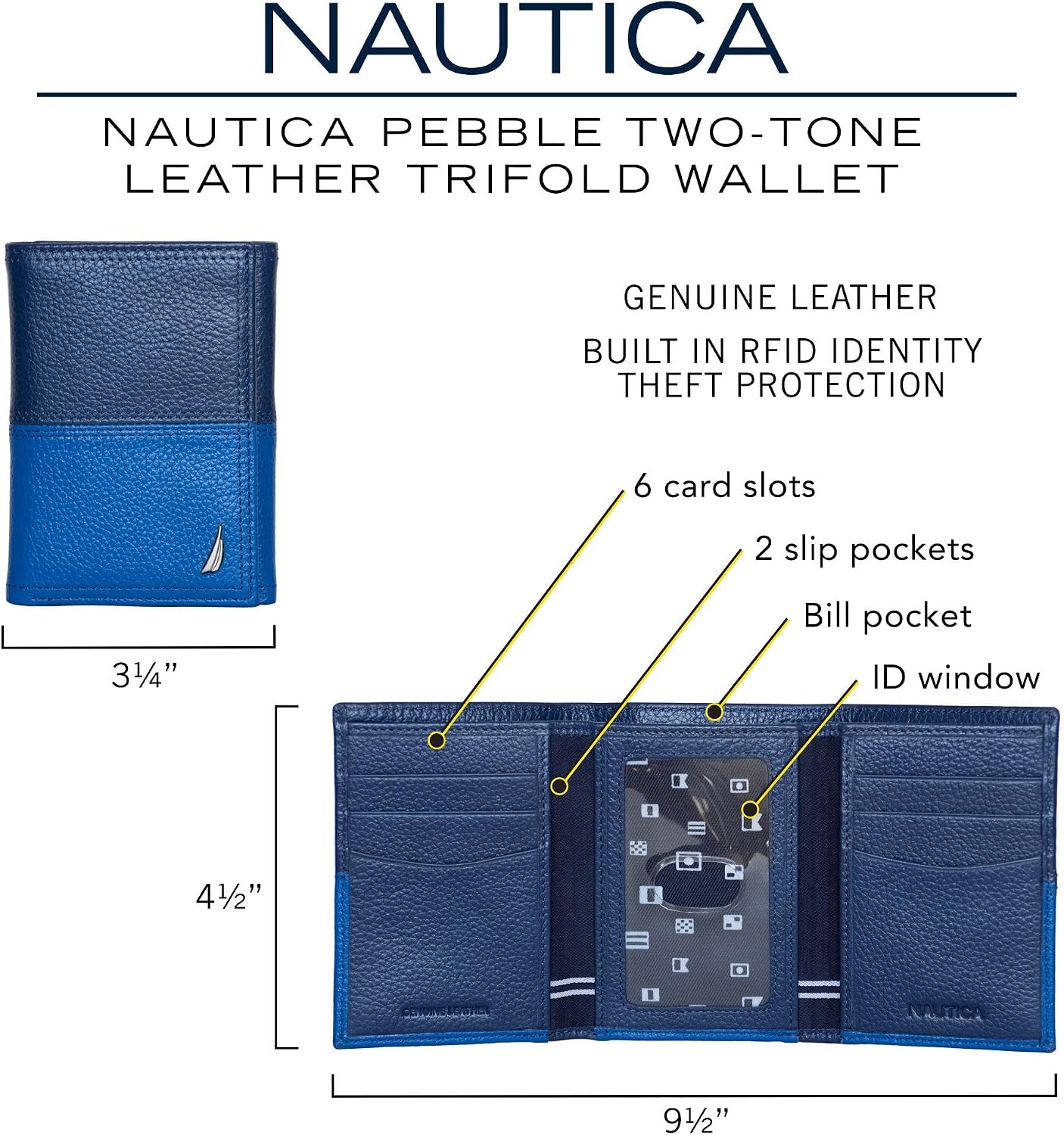 BILLETERA TRIFOLD PARA HOMBRE NAUTICA DE CUERO GENUINO CON PROTECCIÓN RFID - 5