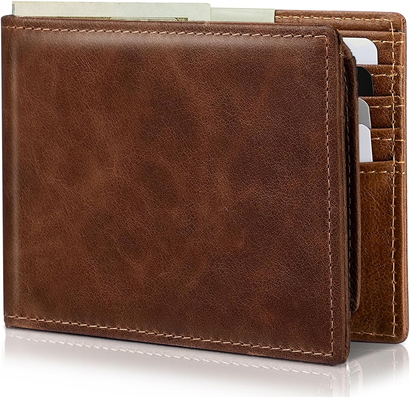 BILLETERA PARA HOMBRE ARTPAXY BIFOLD DE CUERO GENUINO CON BLOQUEO RFID 11 PORTA TARJETAS 2 VENTANAS ID 2 COMPARTIMENTOS PARA - 1