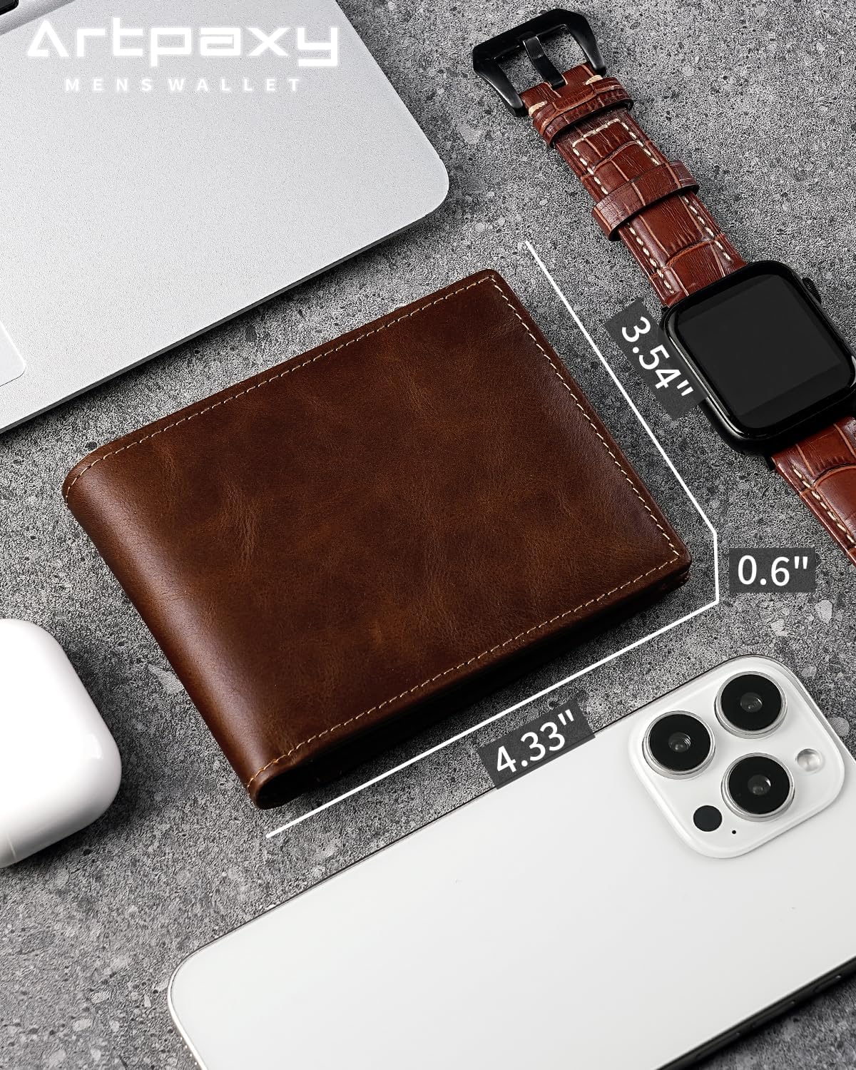 BILLETERA PARA HOMBRE ARTPAXY BIFOLD DE CUERO GENUINO CON BLOQUEO RFID 11 PORTA TARJETAS 2 VENTANAS ID 2 COMPARTIMENTOS PARA - 2