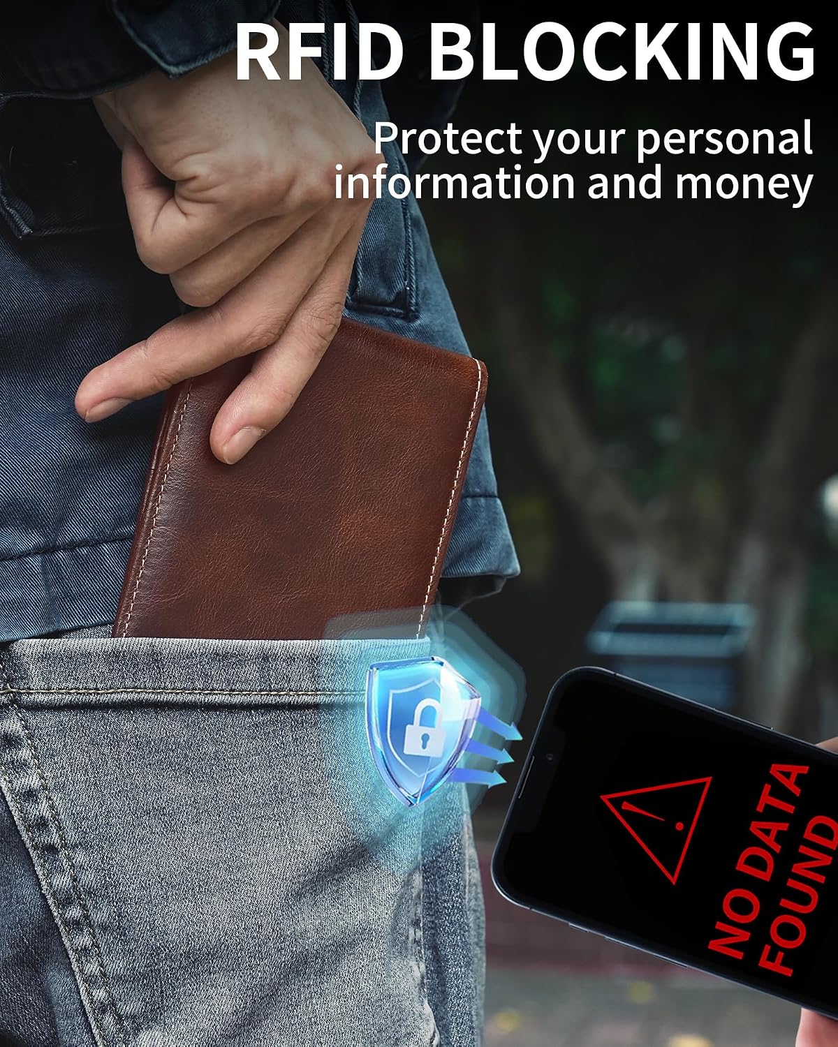 BILLETERA PARA HOMBRE ARTPAXY BIFOLD DE CUERO GENUINO CON BLOQUEO RFID 11 PORTA TARJETAS 2 VENTANAS ID 2 COMPARTIMENTOS PARA - 4