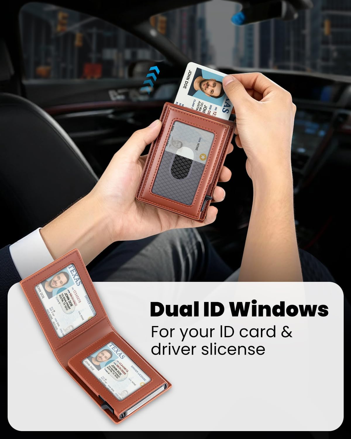 BILLETERA PARA HOMBRE BEFORPET RFID CON 2 VENTANAS PARA ID Y COMPARTIMENTO PARA DINERO - 4
