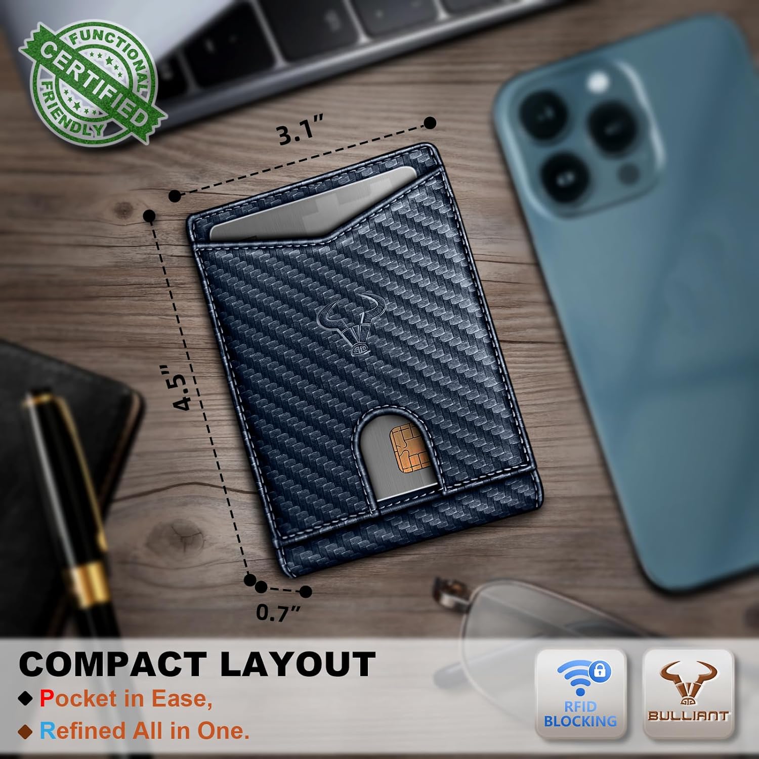 BILLETERA PARA HOMBRE BULLIANT SLIM DE CUERO PARA 11 TARJETAS - 3
