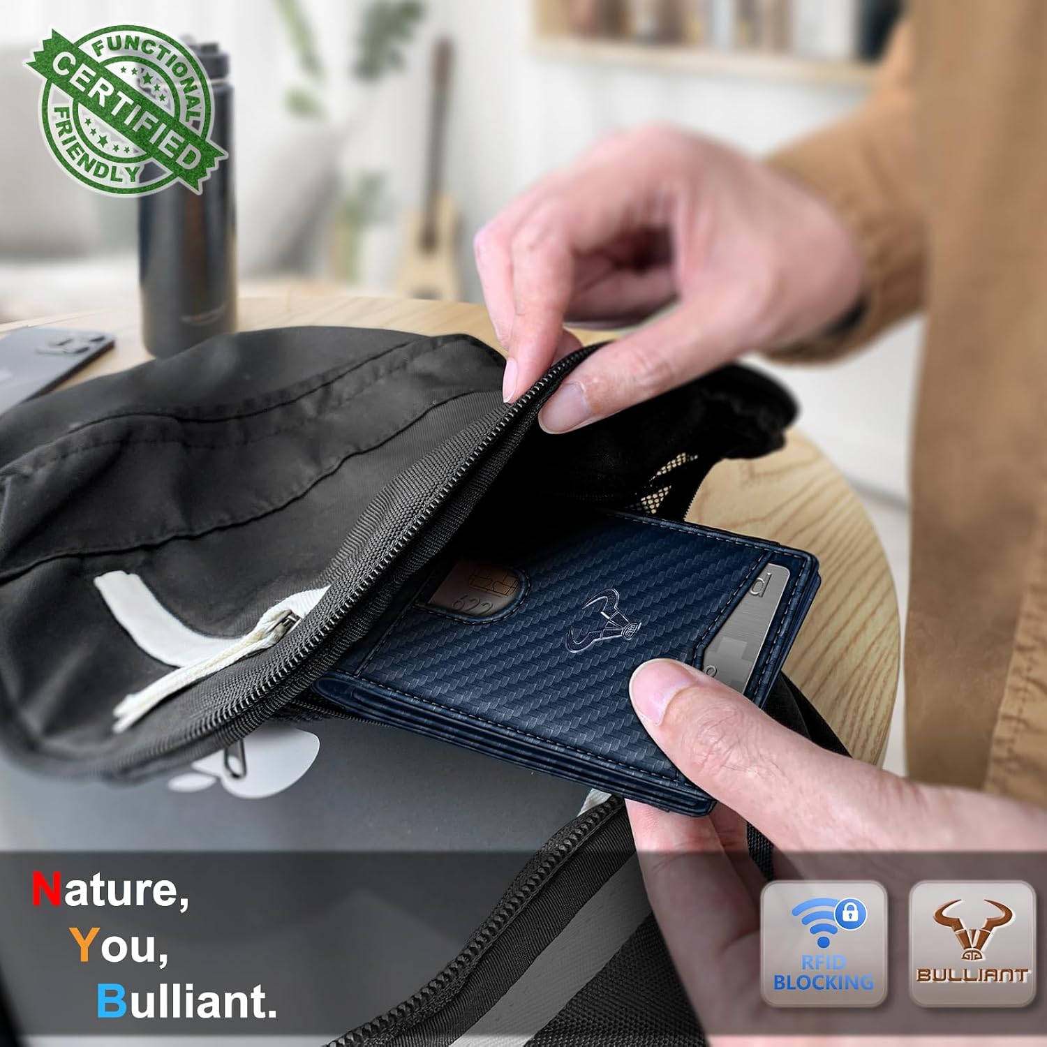 BILLETERA PARA HOMBRE BULLIANT SLIM DE CUERO PARA 11 TARJETAS - 5