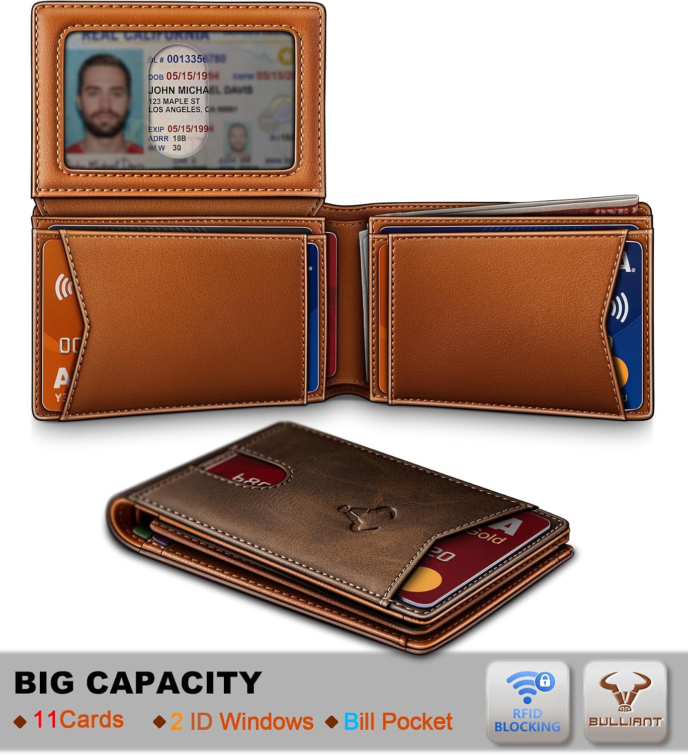 BILLETERA PARA HOMBRE BULLIANT SLIM DE CUERO CON CAPACIDAD PARA 11 TARJETAS - 2
