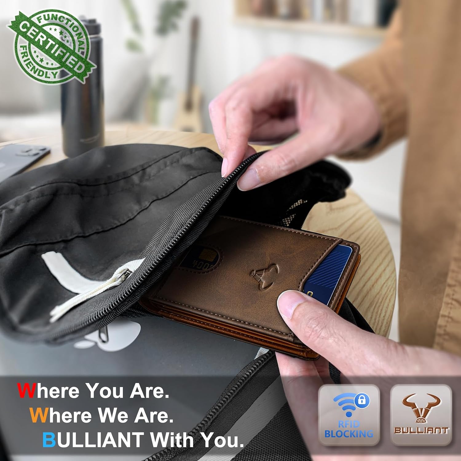 BILLETERA PARA HOMBRE BULLIANT SLIM DE CUERO CON CAPACIDAD PARA 11 TARJETAS - 5