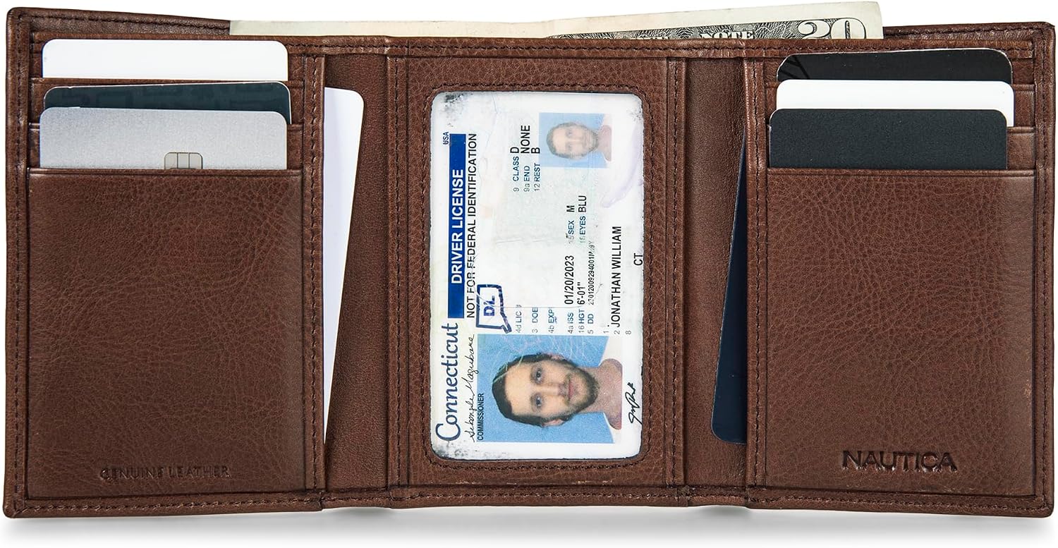 BILLETERA TRIFOLD PARA HOMBRE NAUTICA CON PROTECCIÓN RFID CUERO GENUINO - 3