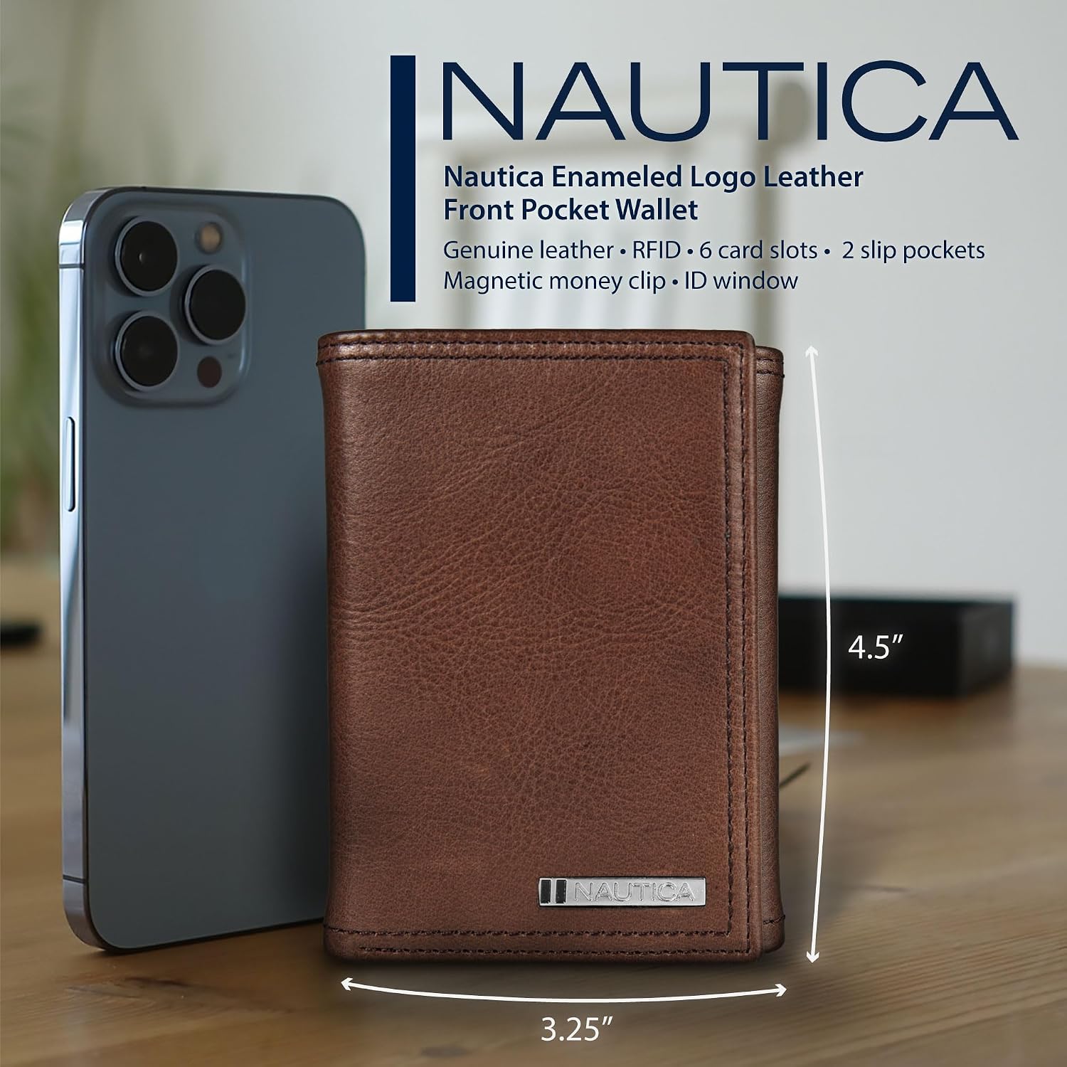 BILLETERA TRIFOLD PARA HOMBRE NAUTICA CON PROTECCIÓN RFID CUERO GENUINO - 5