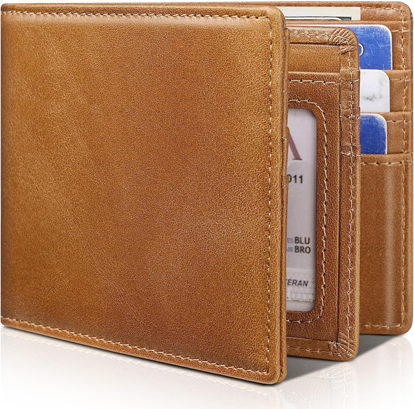 BILLETERA PARA HOMBRE ARTPAXY BIFOLD DE CUERO GENUINO CON BLOQUEO RFID 13 TARJETEROS 1 VENTANA ID 2 COMPARTIMENTOS PARA BILLETES - 1