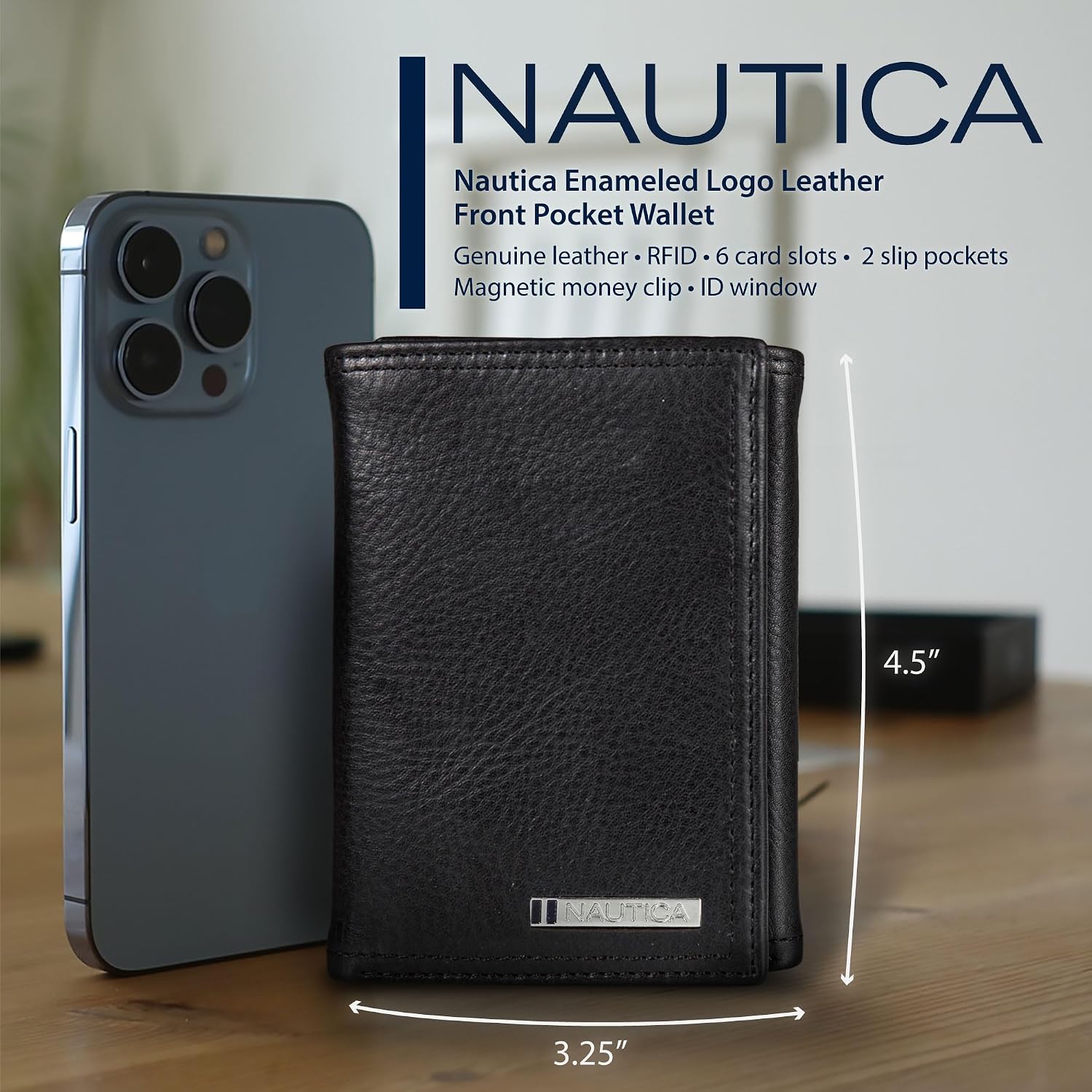 BILLETERA TRIFOLD PARA HOMBRE NAUTICA CUERO GENUINO CON PROTECCIÓN RFID - 5