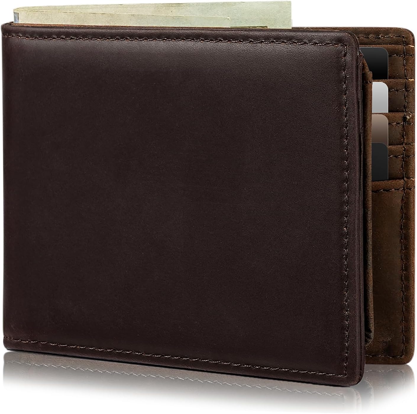 BILLETERA PARA HOMBRE ARTPAXY BIFOLD DE CUERO GENUINO CON BLOQUEO RFID 11 RANURAS PARA TARJETAS 2 VENTANAS PARA ID 2 - 1