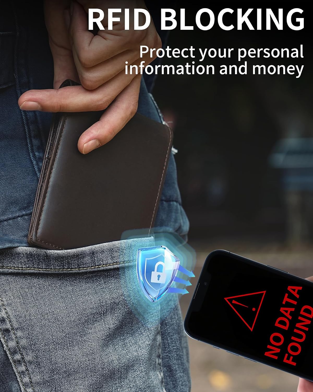 BILLETERA PARA HOMBRE ARTPAXY BIFOLD DE CUERO GENUINO CON BLOQUEO RFID 11 RANURAS PARA TARJETAS 2 VENTANAS PARA ID 2 - 4