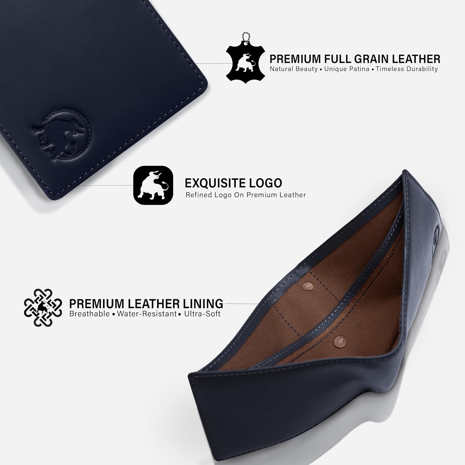 BILLETERA PARA HOMBRE BULLTAILOR BIFOLD SLIM CON BLOQUEO RFID 8 RANURAS AZUL MARINO - 5