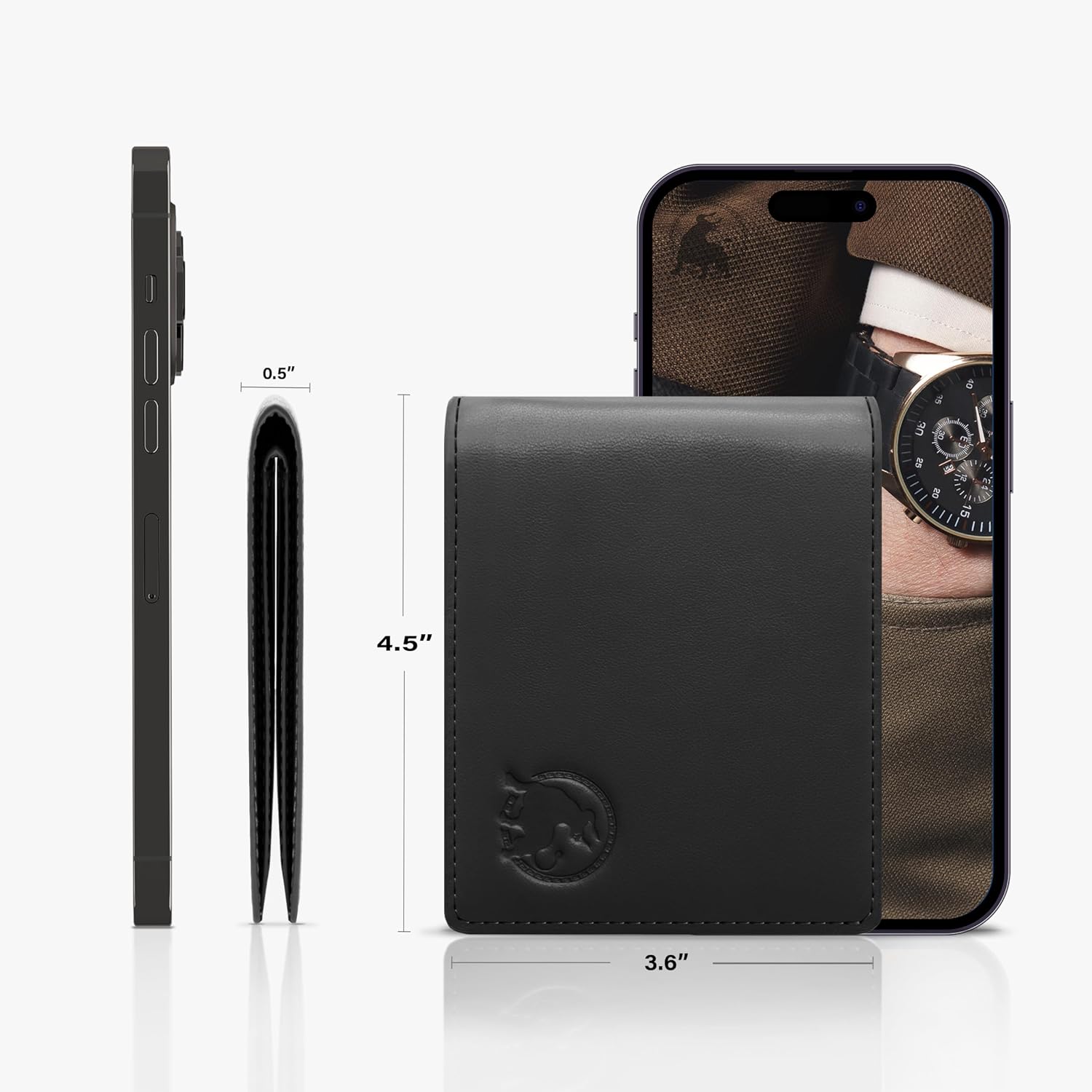 BILLETERA PARA HOMBRE BULLTAILOR SLIM BIFOLD DE CUERO FULL-GRAIN CON BLOQUEO RFID Y 8 RANURAS PARA TARJETAS NEGRA - 3