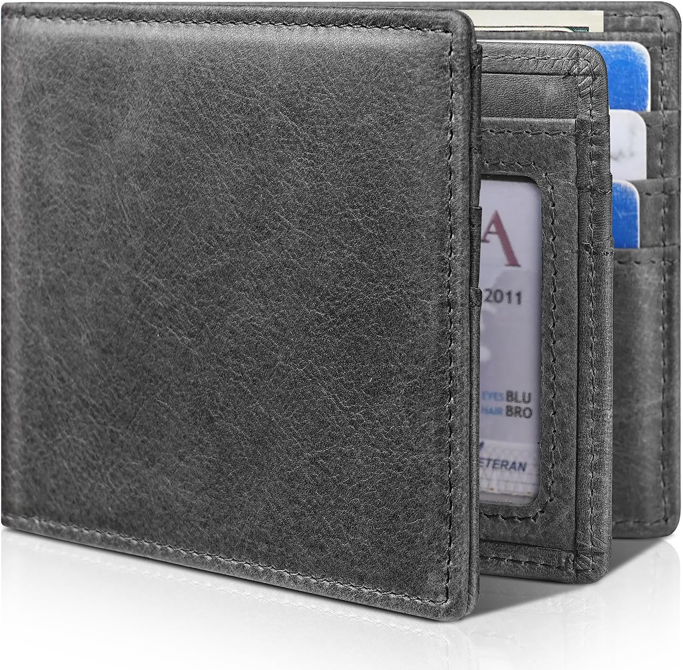 BILLETERA PARA HOMBRE ARTPAXY BIFOLD DE CUERO GENUINO CON BLOQUEO RFID 13 TARJETEROS 1 VENTANA ID 2 COMPARTIMENTOS PARA BILLETES - 1
