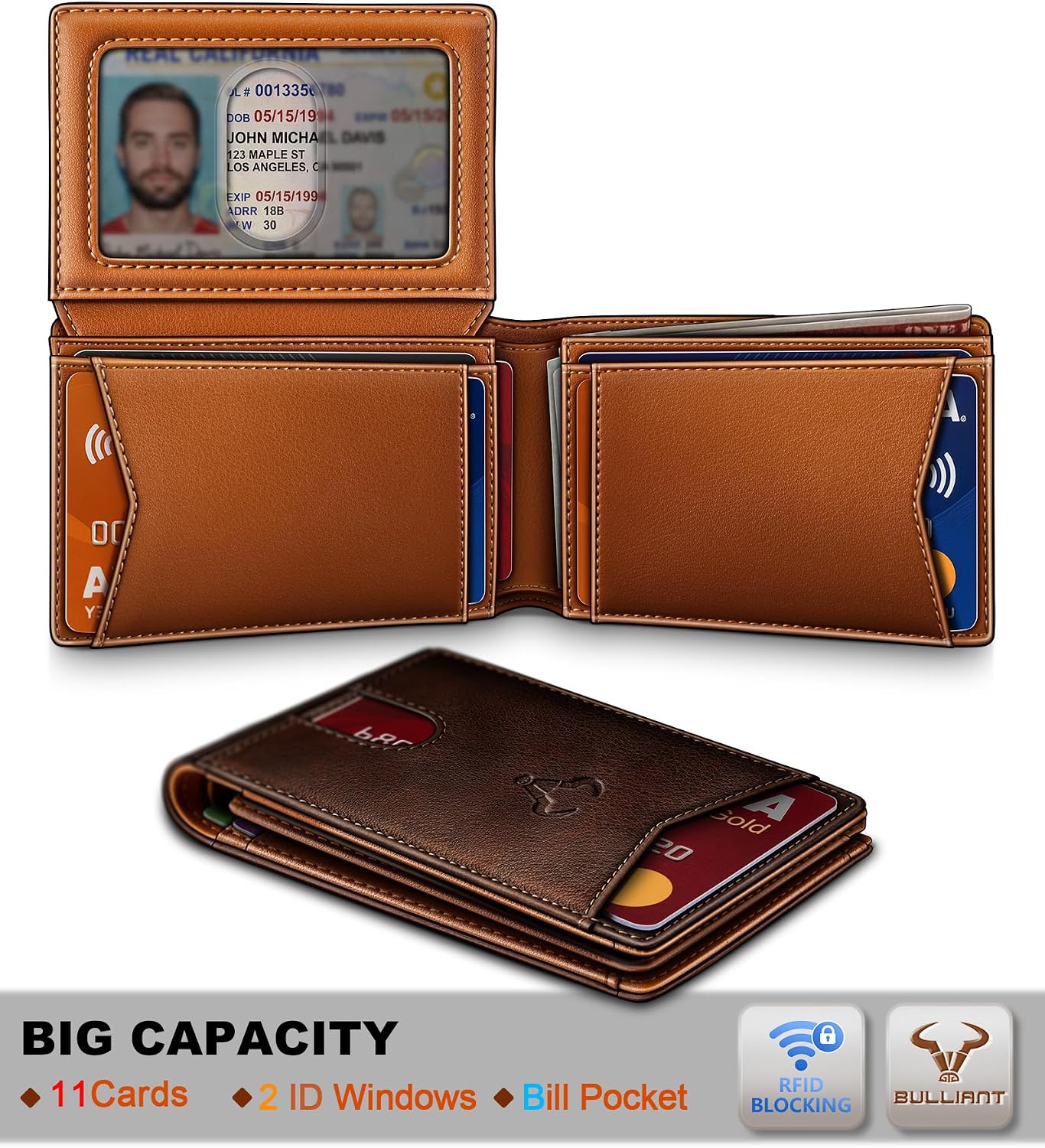 BILLETERA PARA HOMBRE BULLIANT SLIM DE CUERO PARA 11 TARJETAS - 2