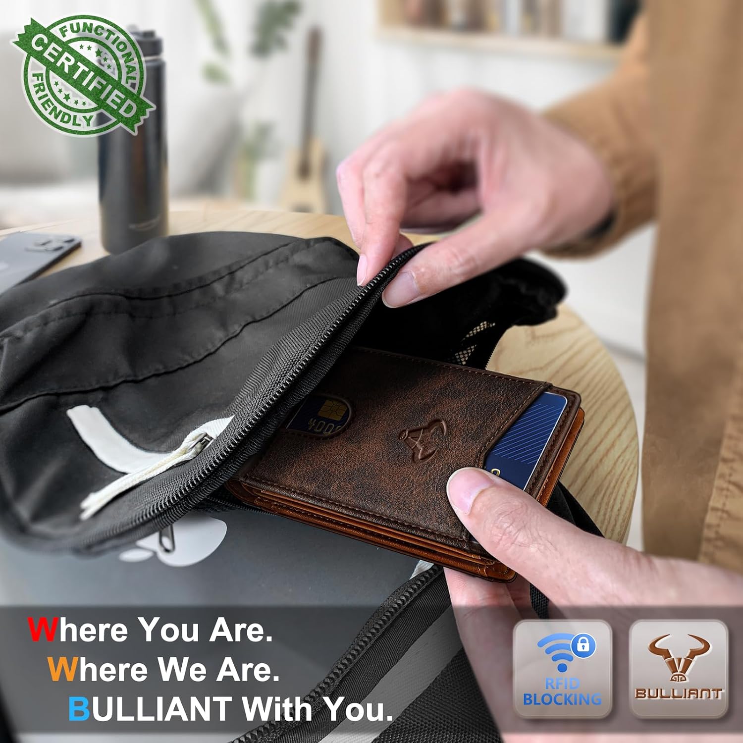 BILLETERA PARA HOMBRE BULLIANT SLIM DE CUERO PARA 11 TARJETAS - 5