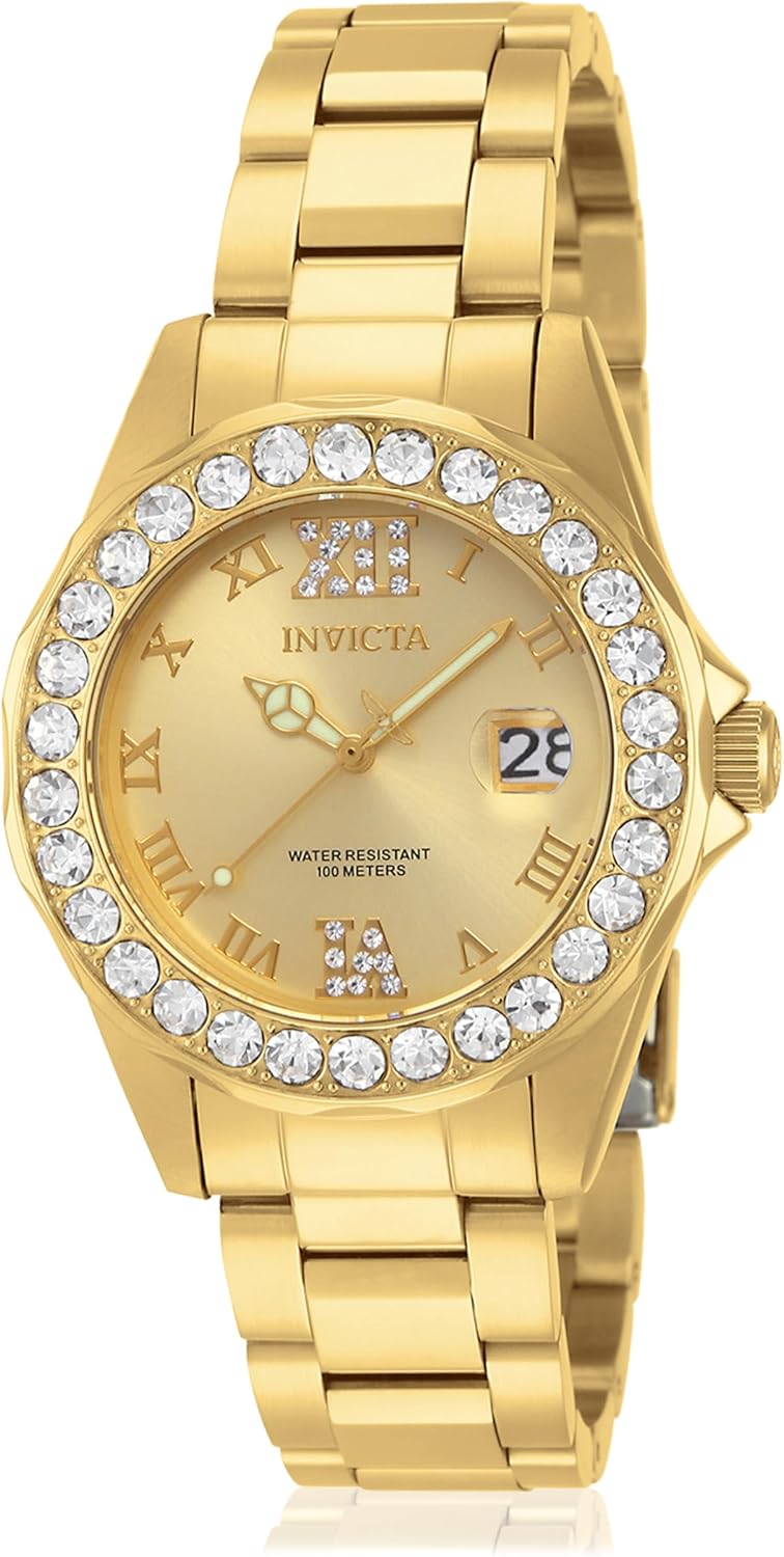 RELOJ DE PULSERA INVICTA PRO DIVER PARA MUJER ACERO INOXIDABLE CON DETALLES EN CRISTAL Y BAÑO IONIZADO 18K - 1