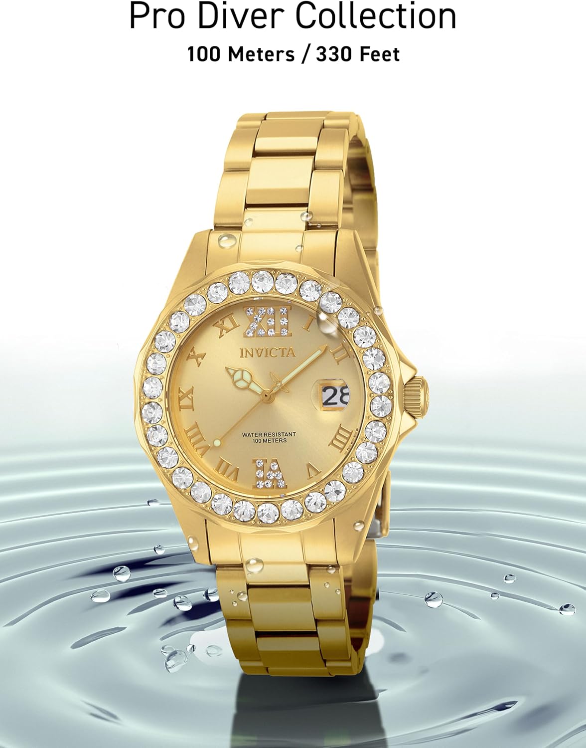 RELOJ DE PULSERA INVICTA PRO DIVER PARA MUJER ACERO INOXIDABLE CON DETALLES EN CRISTAL Y BAÑO IONIZADO 18K - 5