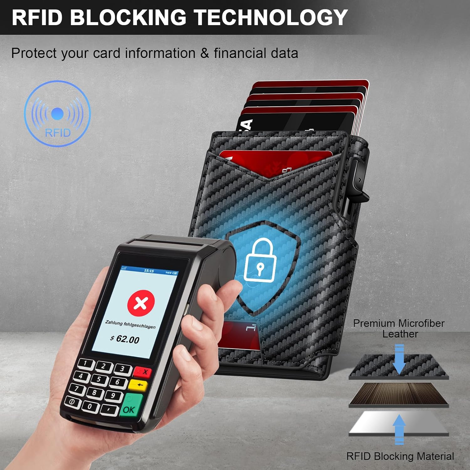 BILLETERA PARA HOMBRE SEMORID SLIM POP UP CON BLOQUEO RFID Y VENTANA PARA ID - 3