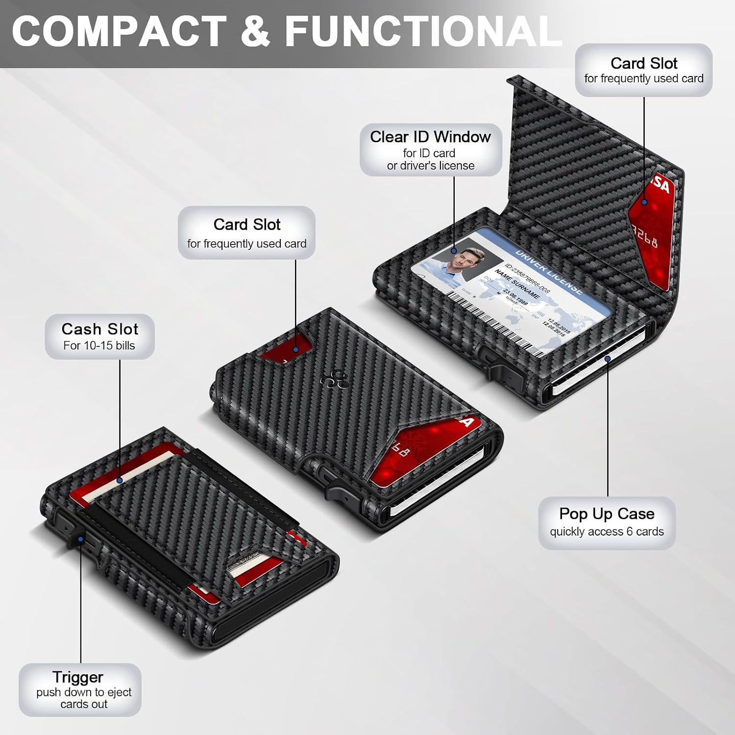 BILLETERA PARA HOMBRE SEMORID SLIM POP UP CON BLOQUEO RFID Y VENTANA PARA ID - 5