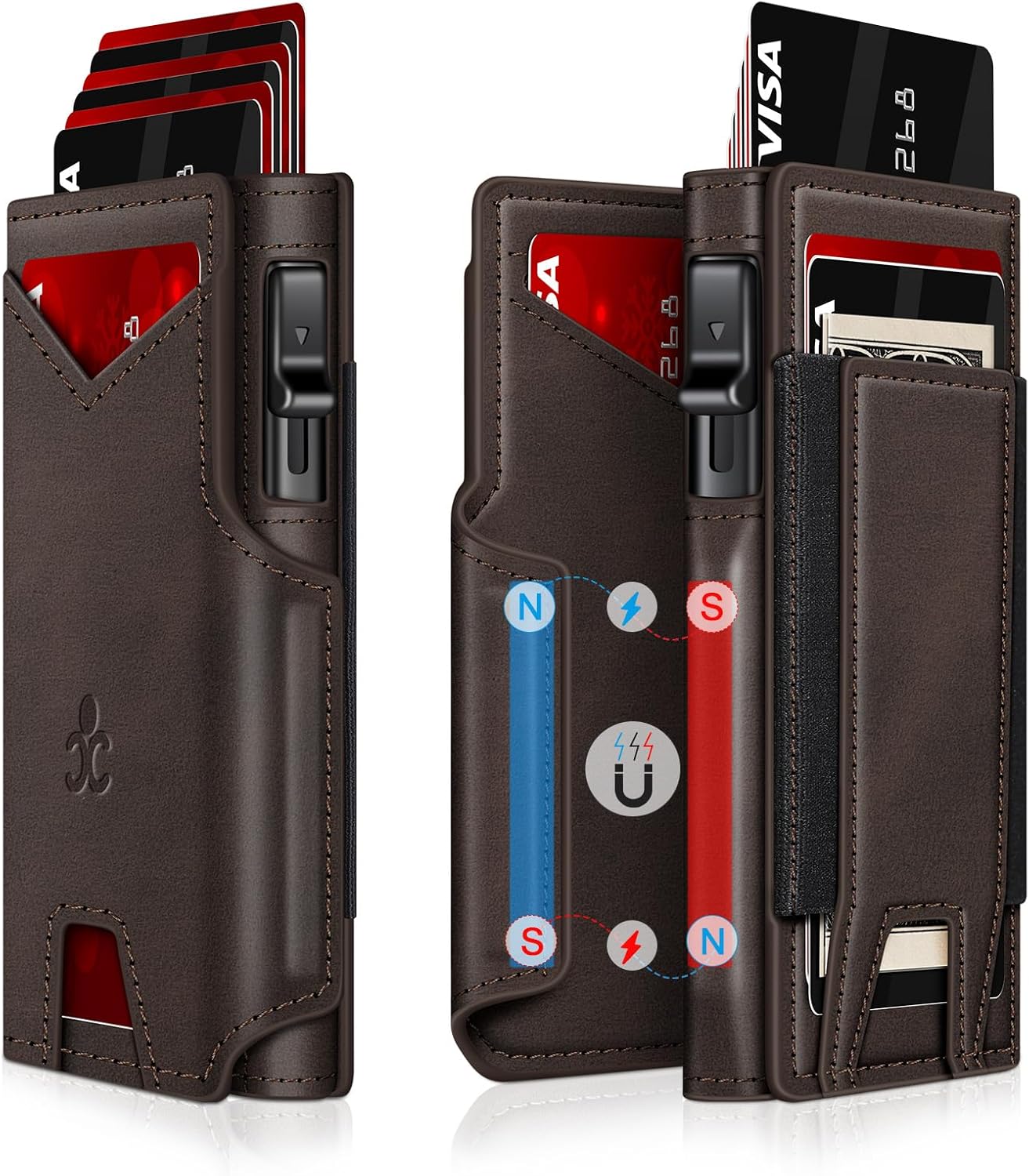 BILLETERA PARA HOMBRE SEMORID CON PORTA TARJETAS POP UP DELGADO PARA 9-13 TARJETAS, BIFOLD MINIMALISTA CON BLOQUEO RFID, VENTANA - 1