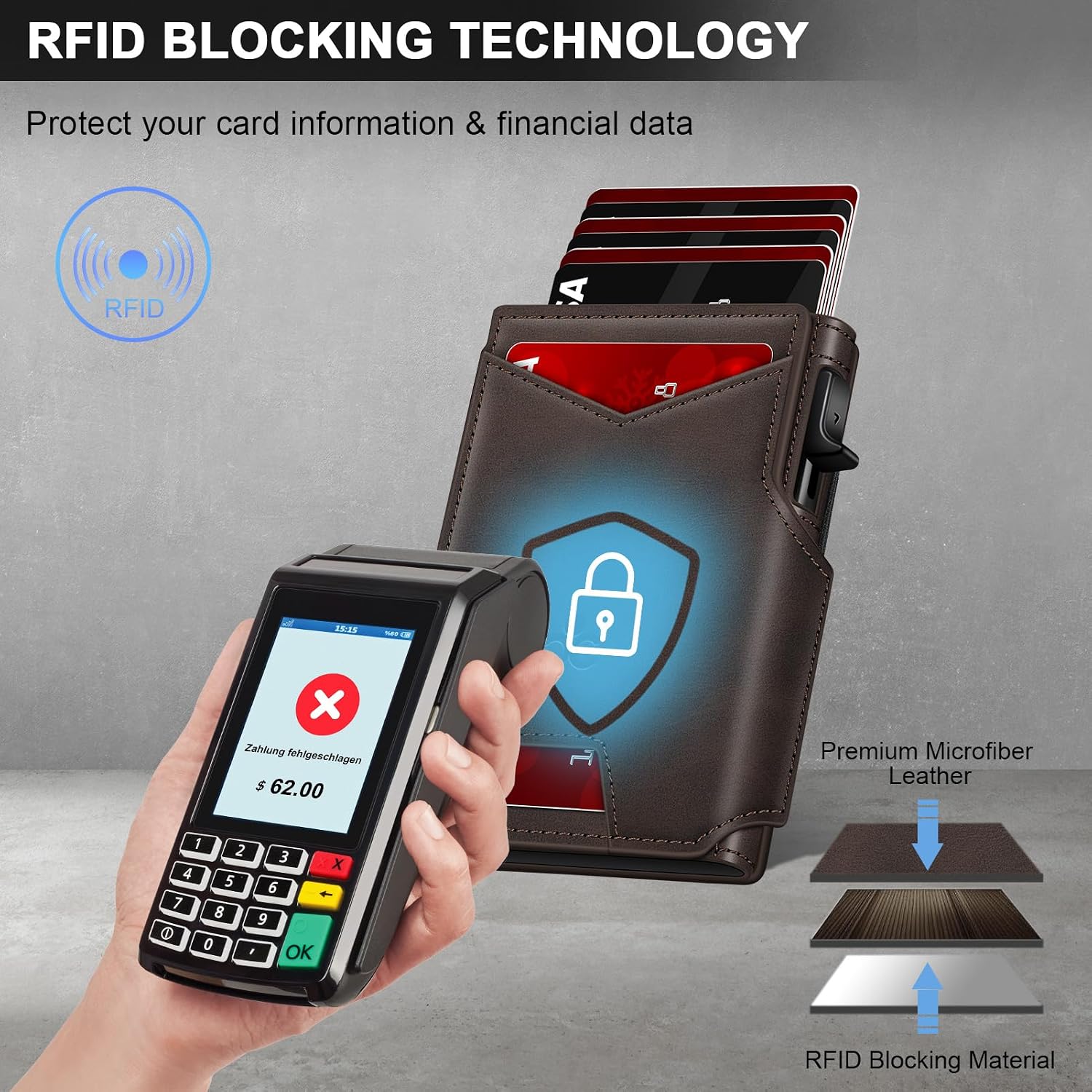BILLETERA PARA HOMBRE SEMORID CON PORTA TARJETAS POP UP DELGADO PARA 9-13 TARJETAS, BIFOLD MINIMALISTA CON BLOQUEO RFID, VENTANA - 3