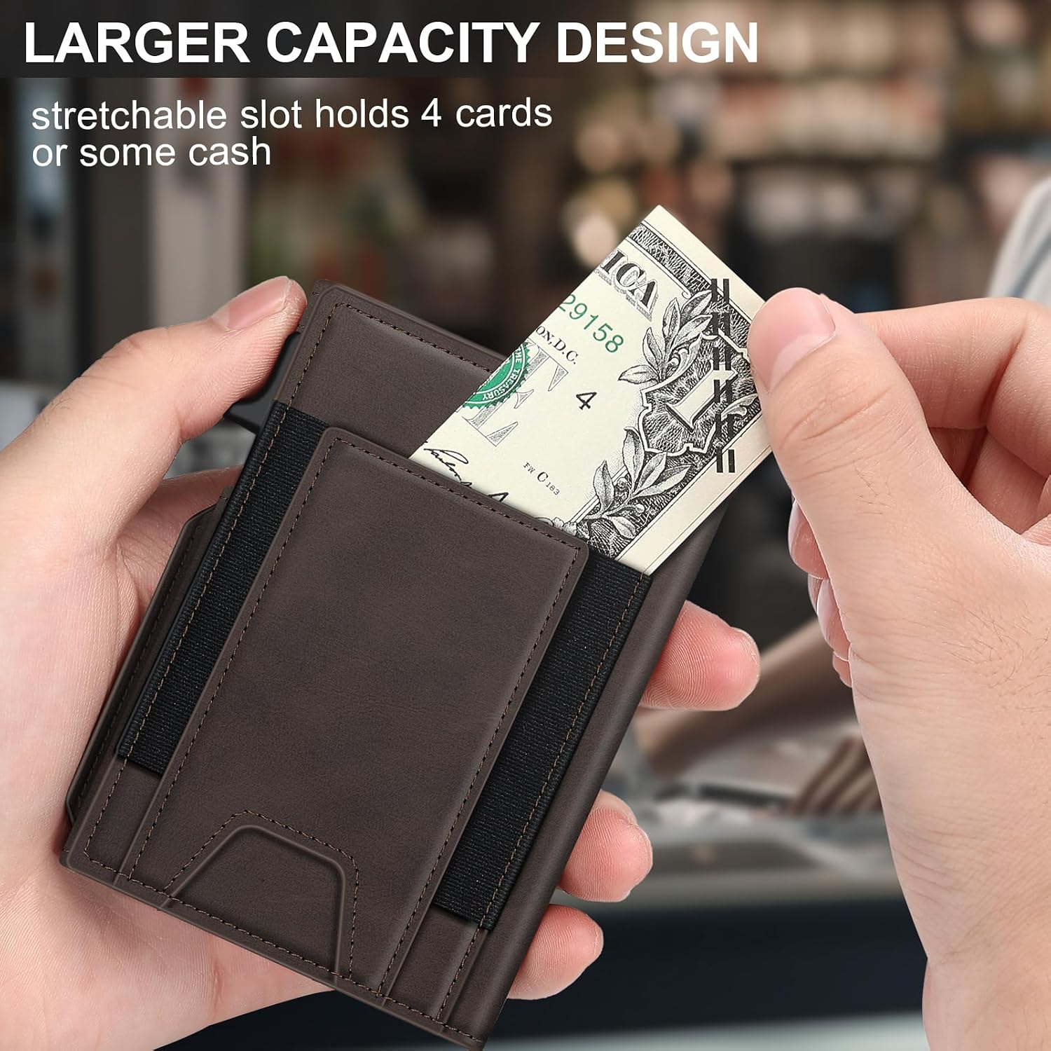 BILLETERA PARA HOMBRE SEMORID CON PORTA TARJETAS POP UP DELGADO PARA 9-13 TARJETAS, BIFOLD MINIMALISTA CON BLOQUEO RFID, VENTANA - 4